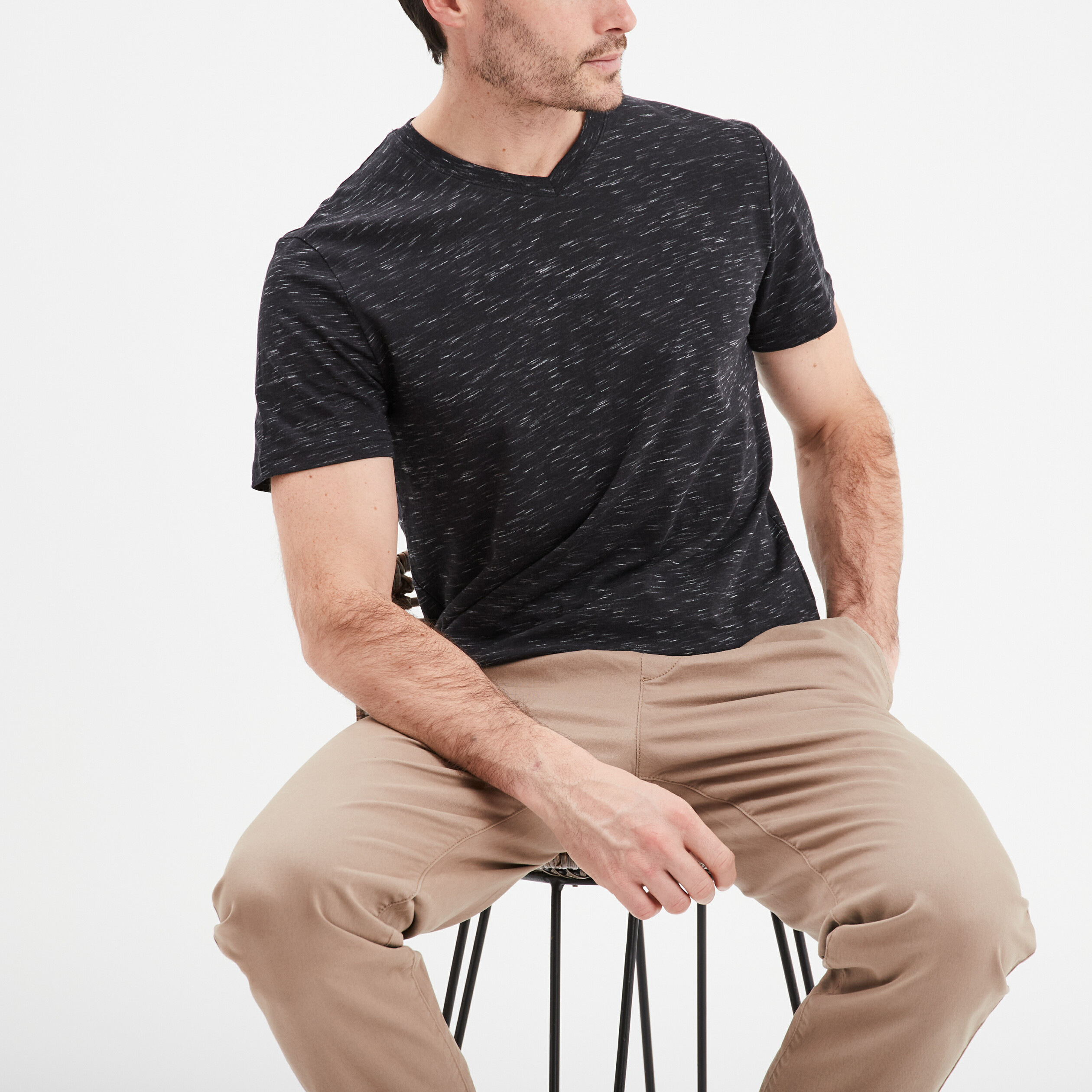 t shirt droit col en v liberto noir homme T-shirt droit col en V Liberto noir homme