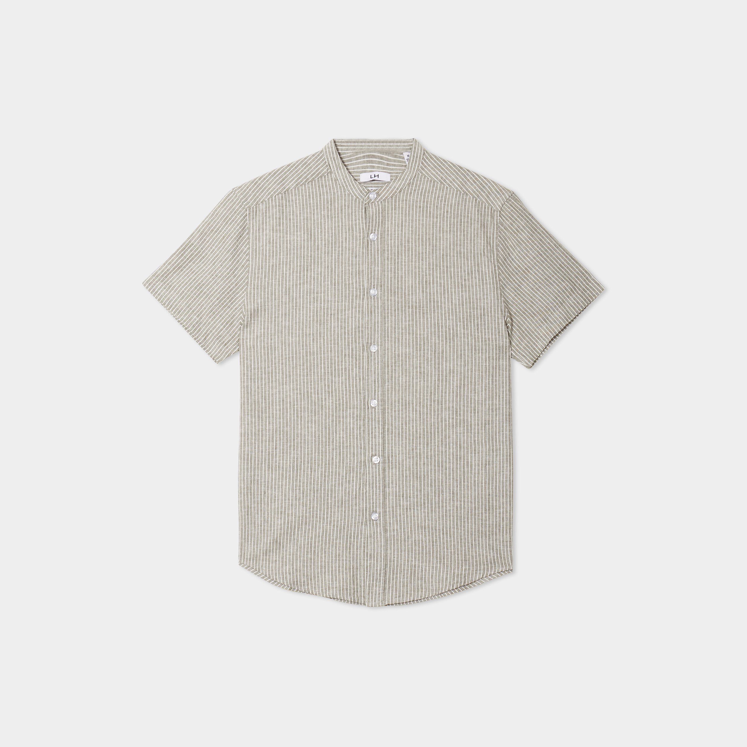 chemise col mao manches courtes vert kaki homme Chemise col mao manches courtes vert kaki homme