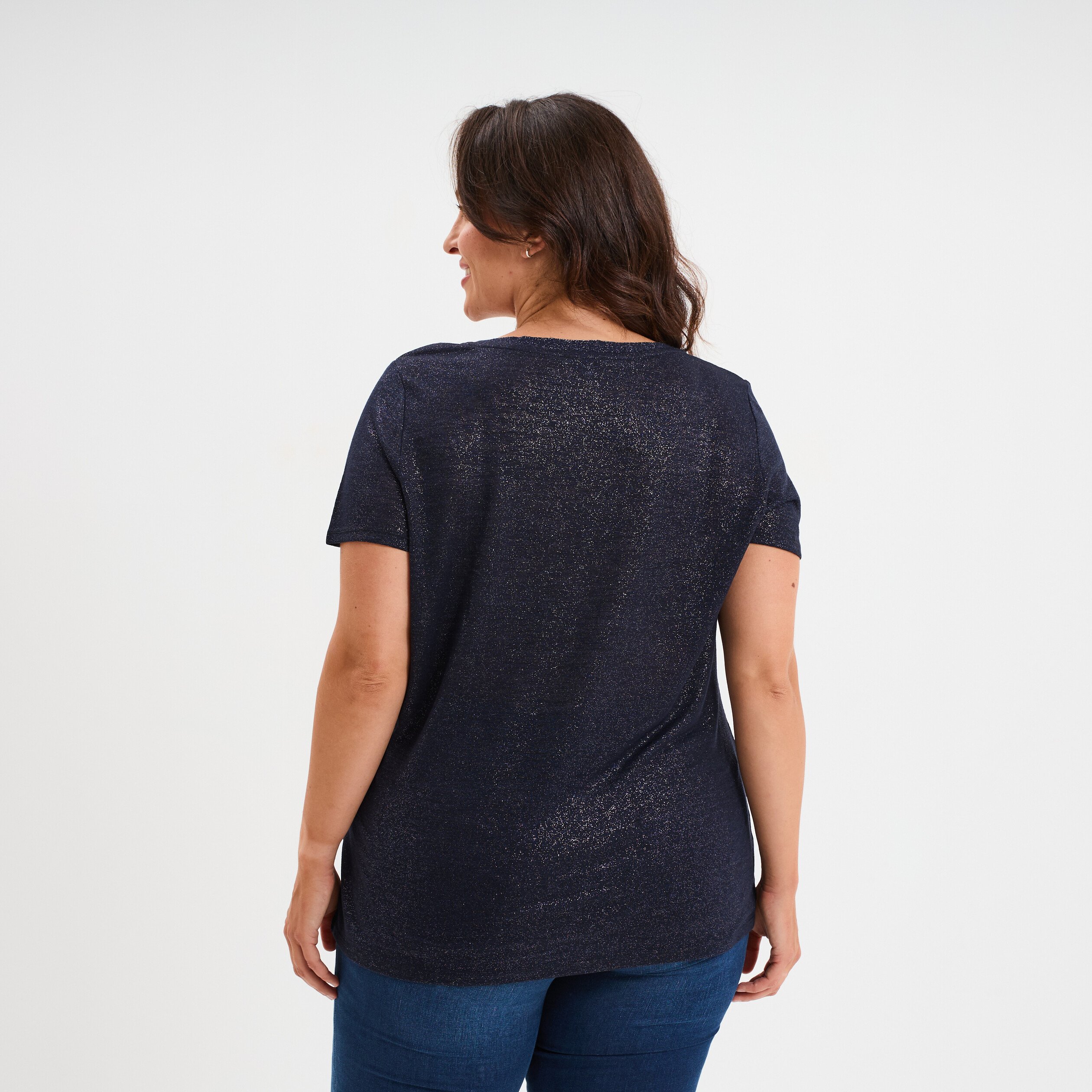 t shirt col en v manches courtes bleu fonce femmegt T-shirt col en V manches courtes bleu foncé femme grande taille