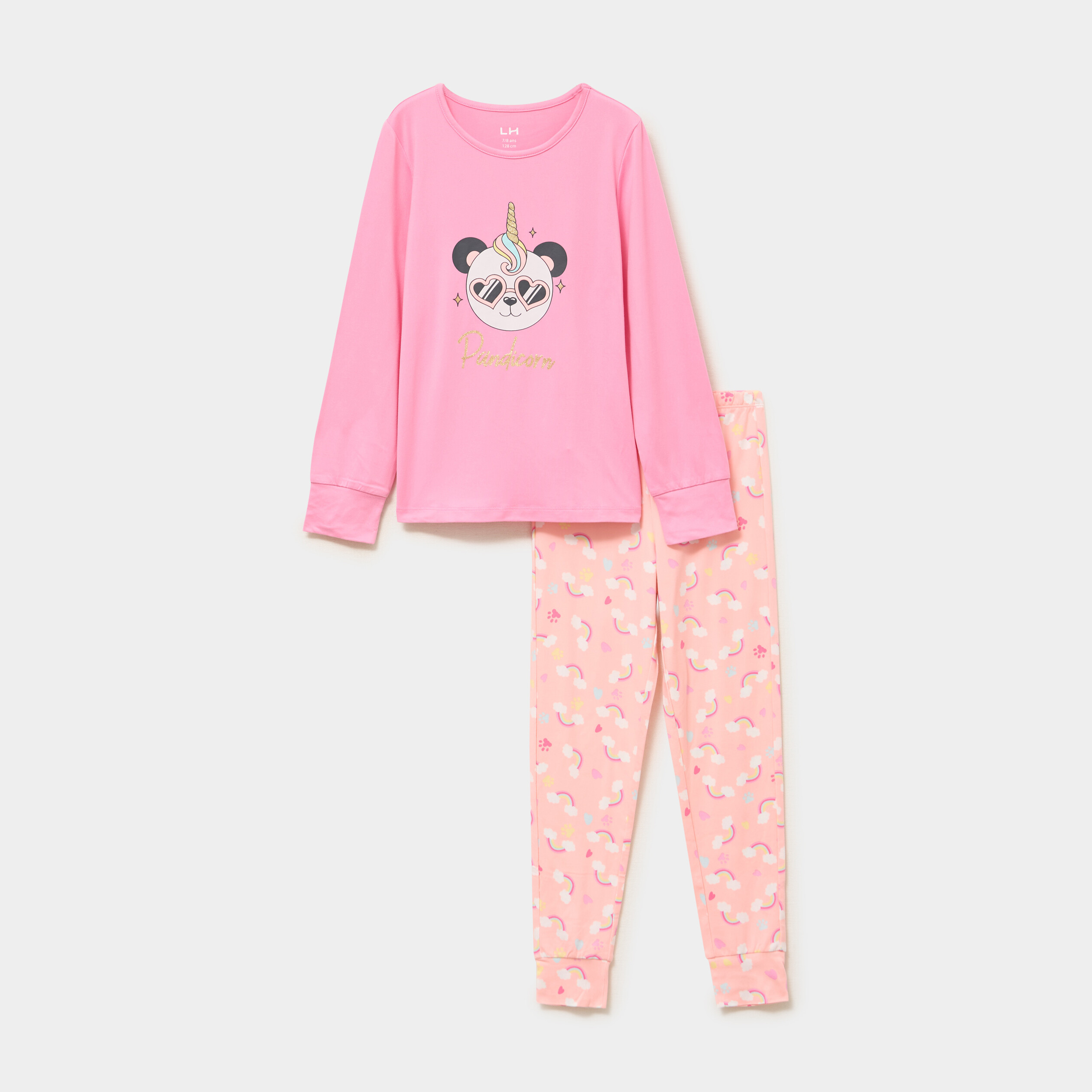 Ensemble pyjama pantalon 2 pi&egrave;ces rose fille
