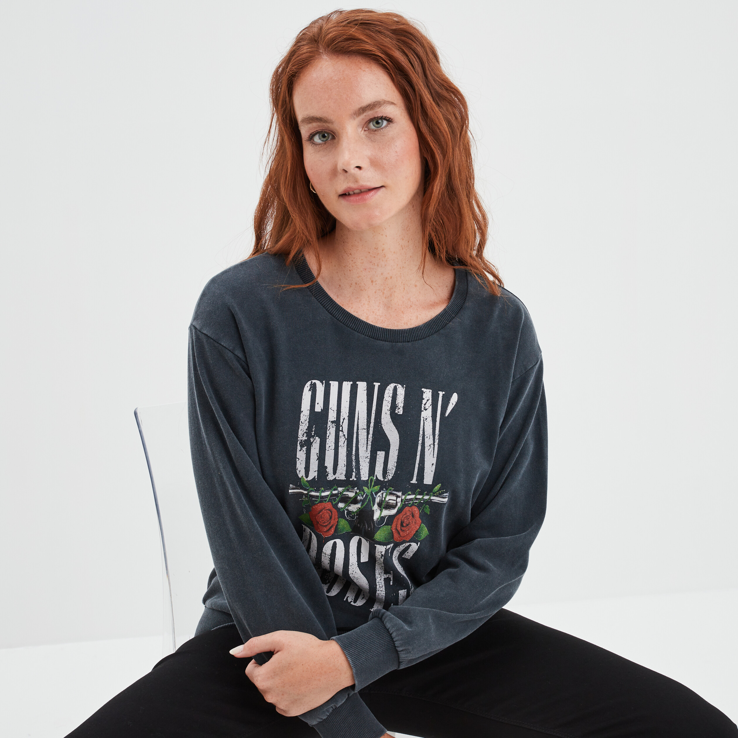 sweat col rond guns n roses noir femme Sweat col rond Guns N' Roses noir femme