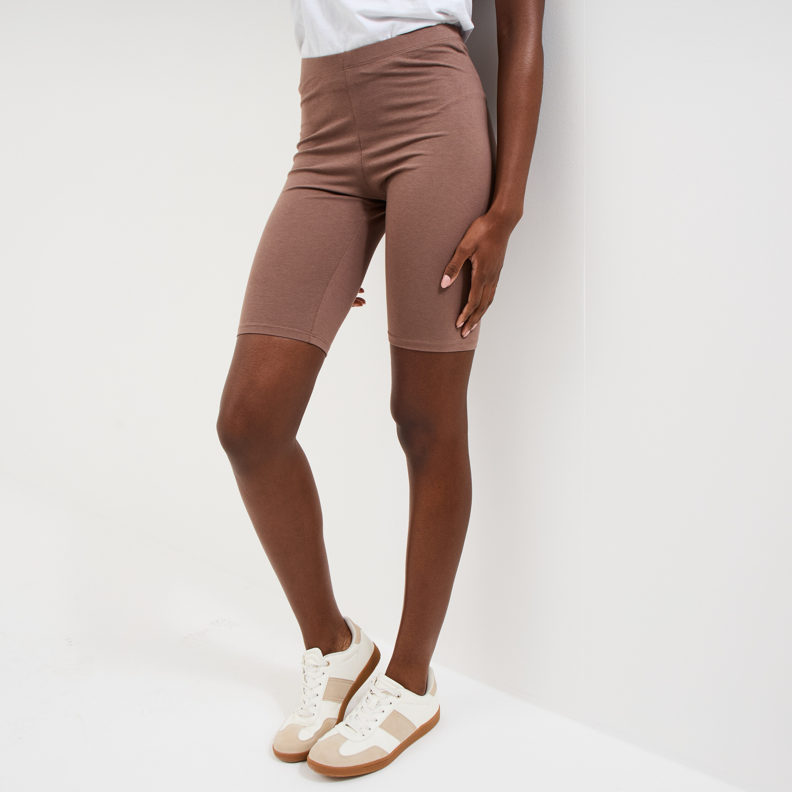 Short cycliste coton stretch marron cognac femme