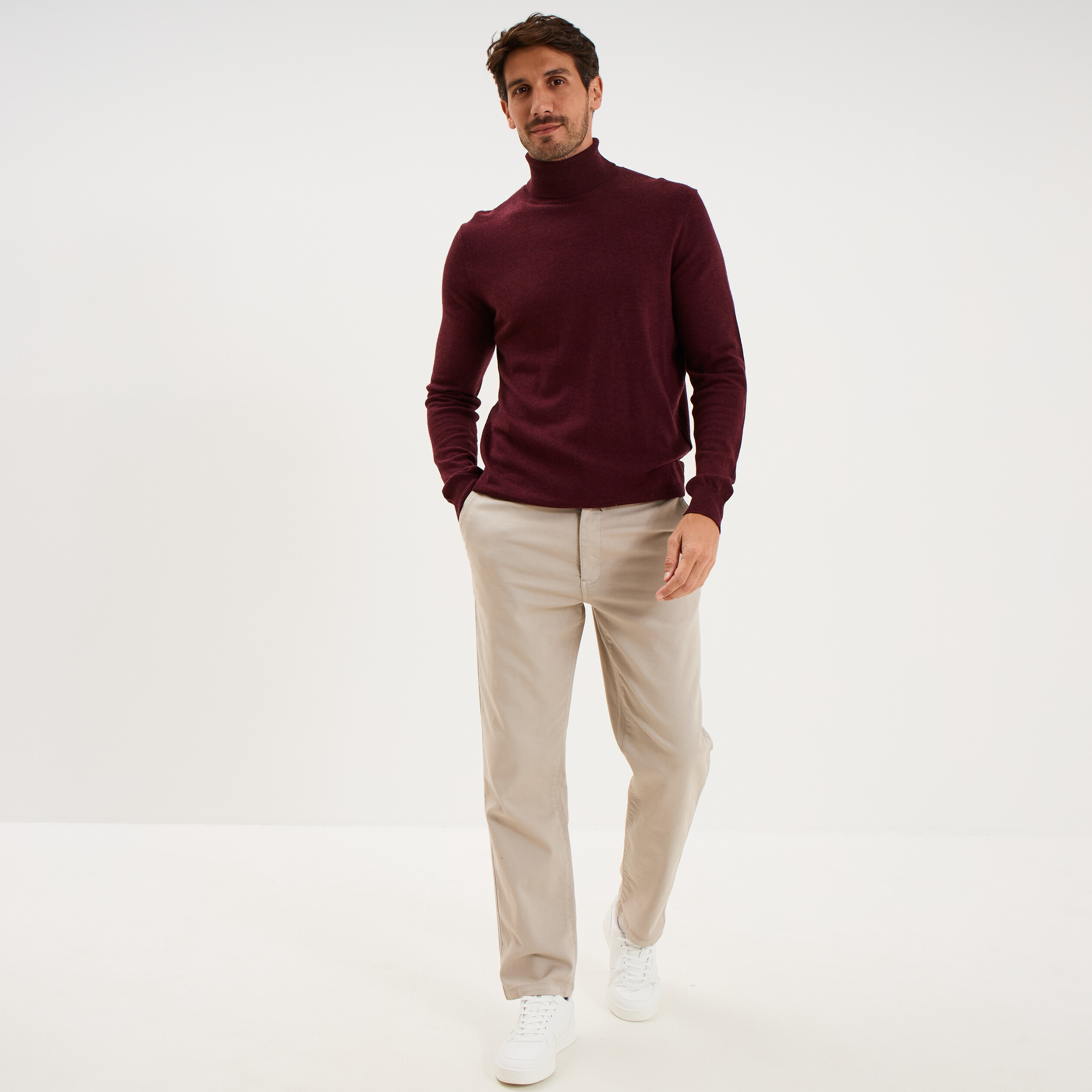 Pull col roul&eacute; manches longues violet fonc&eacute; homme