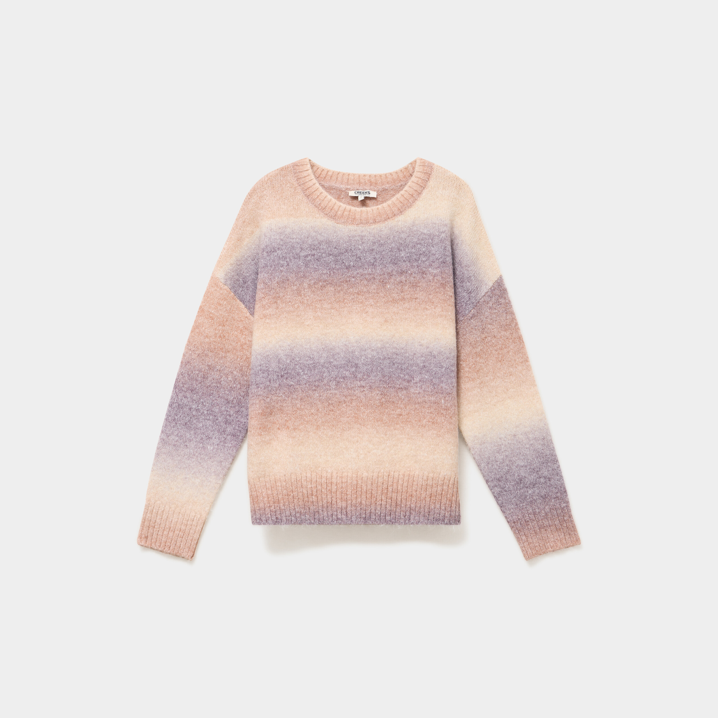 Pull droit col rond manches longues multicolore femme