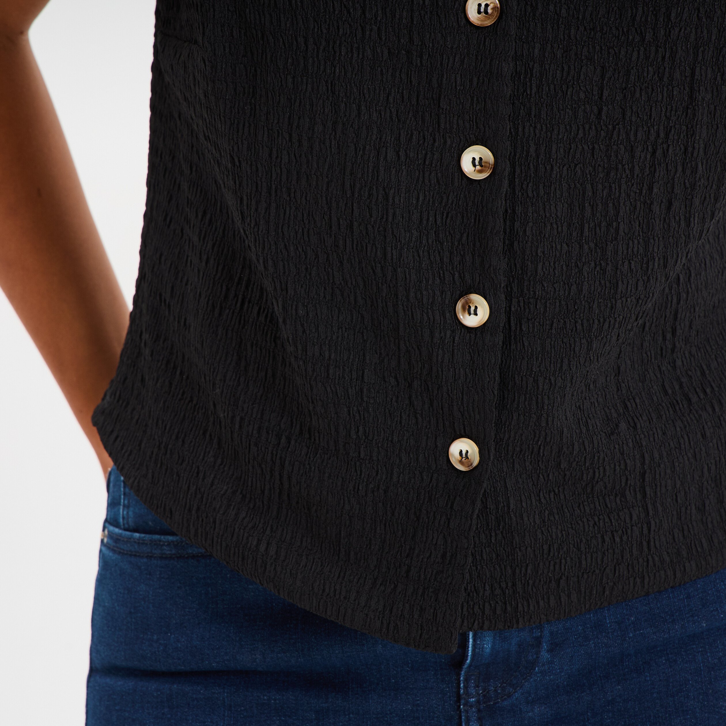 veston sans manches et col en v noir femme Veston sans manches et col en V noir femme