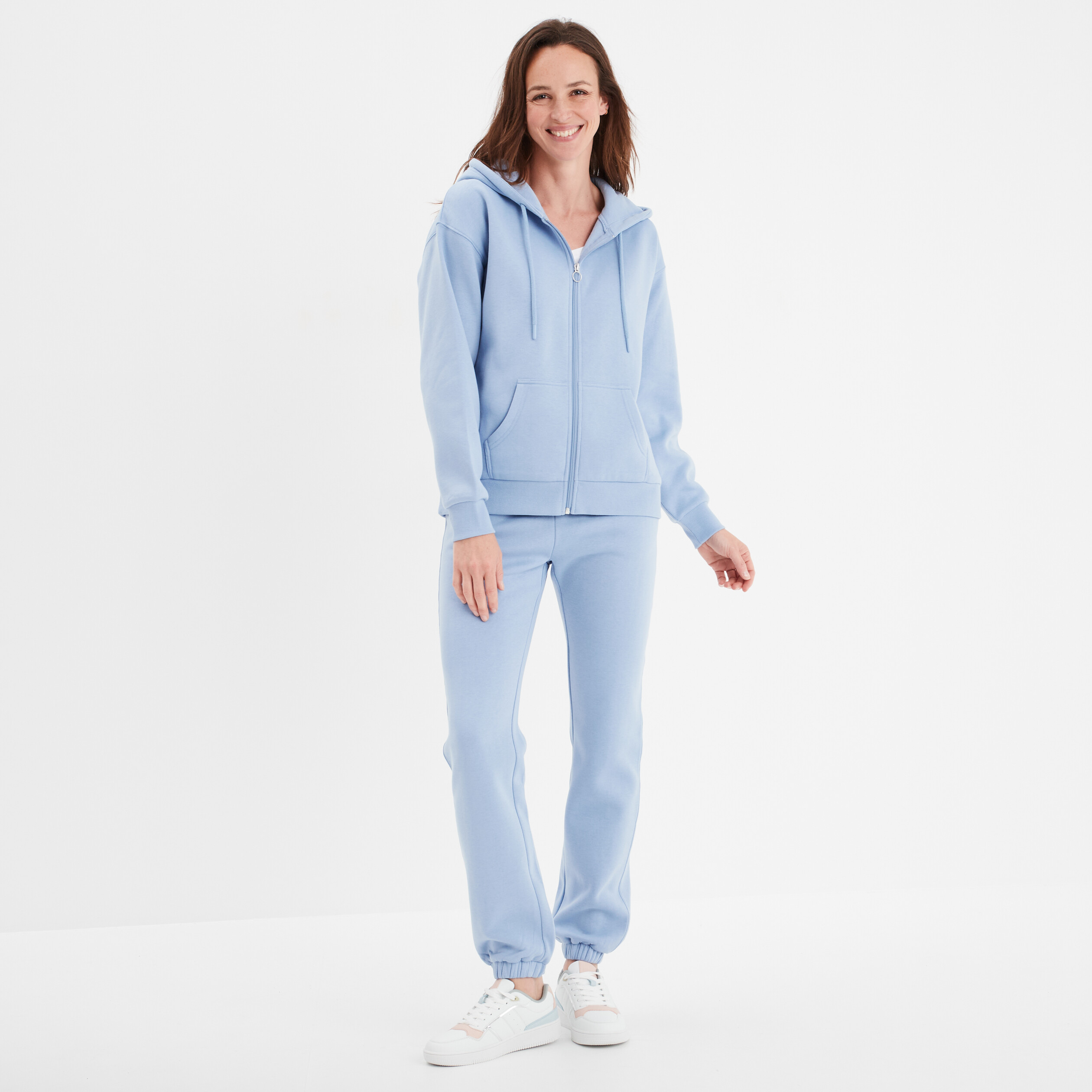 Pantalon jogging droit molleton bleu clair femme