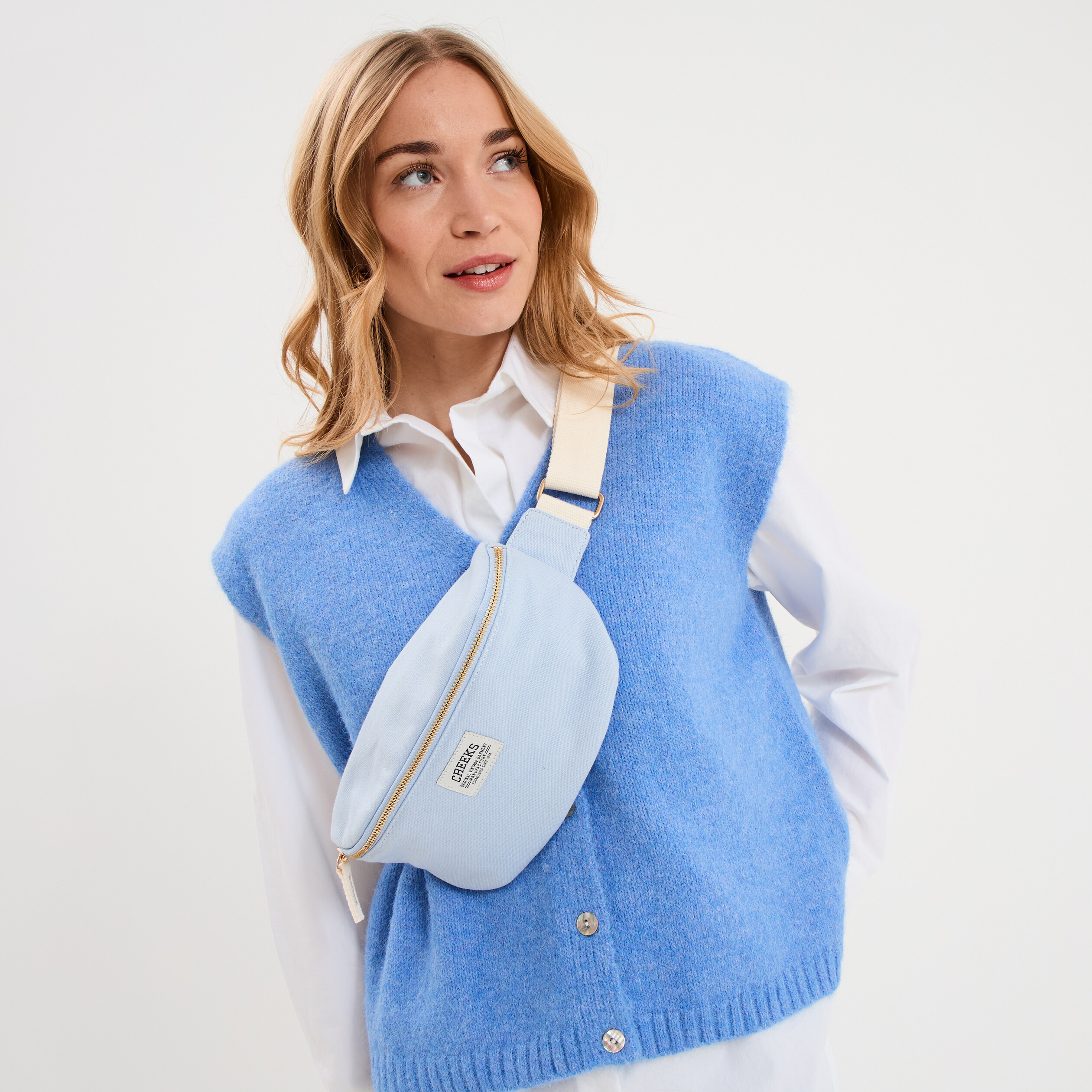 Sac banane bandouli&egrave;re en toile canvas bleu gris femme