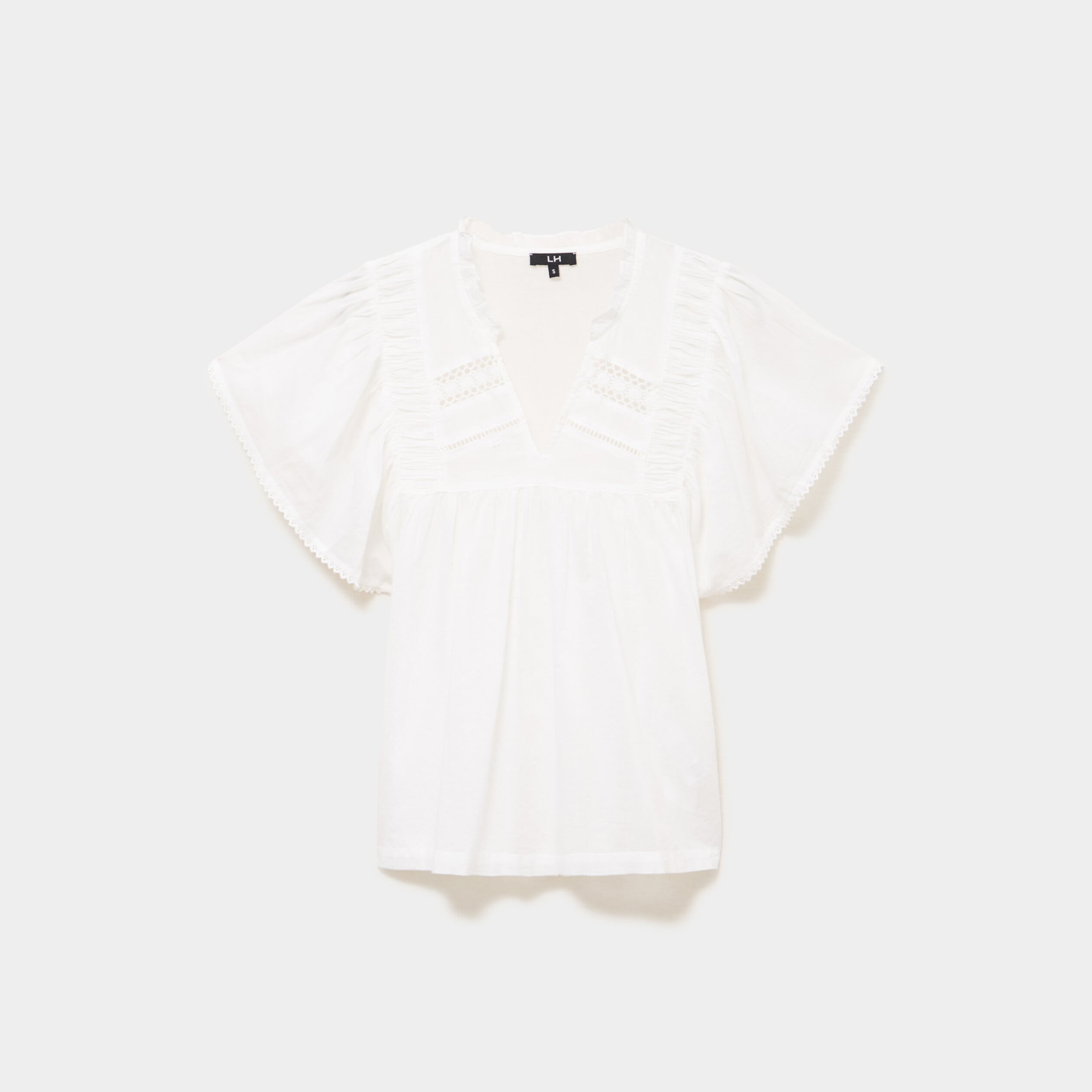 Blouse fluide l&eacute;g&egrave;re avec volants coton blanc femme