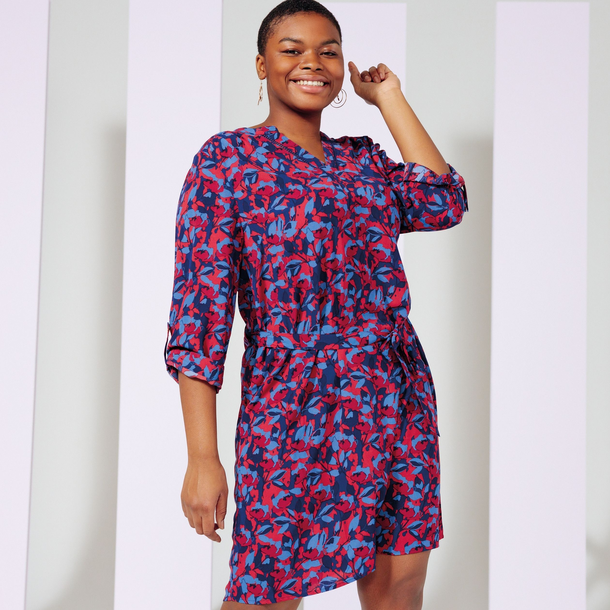 Robe droite manches 3/4 rose framboise femme grande taille