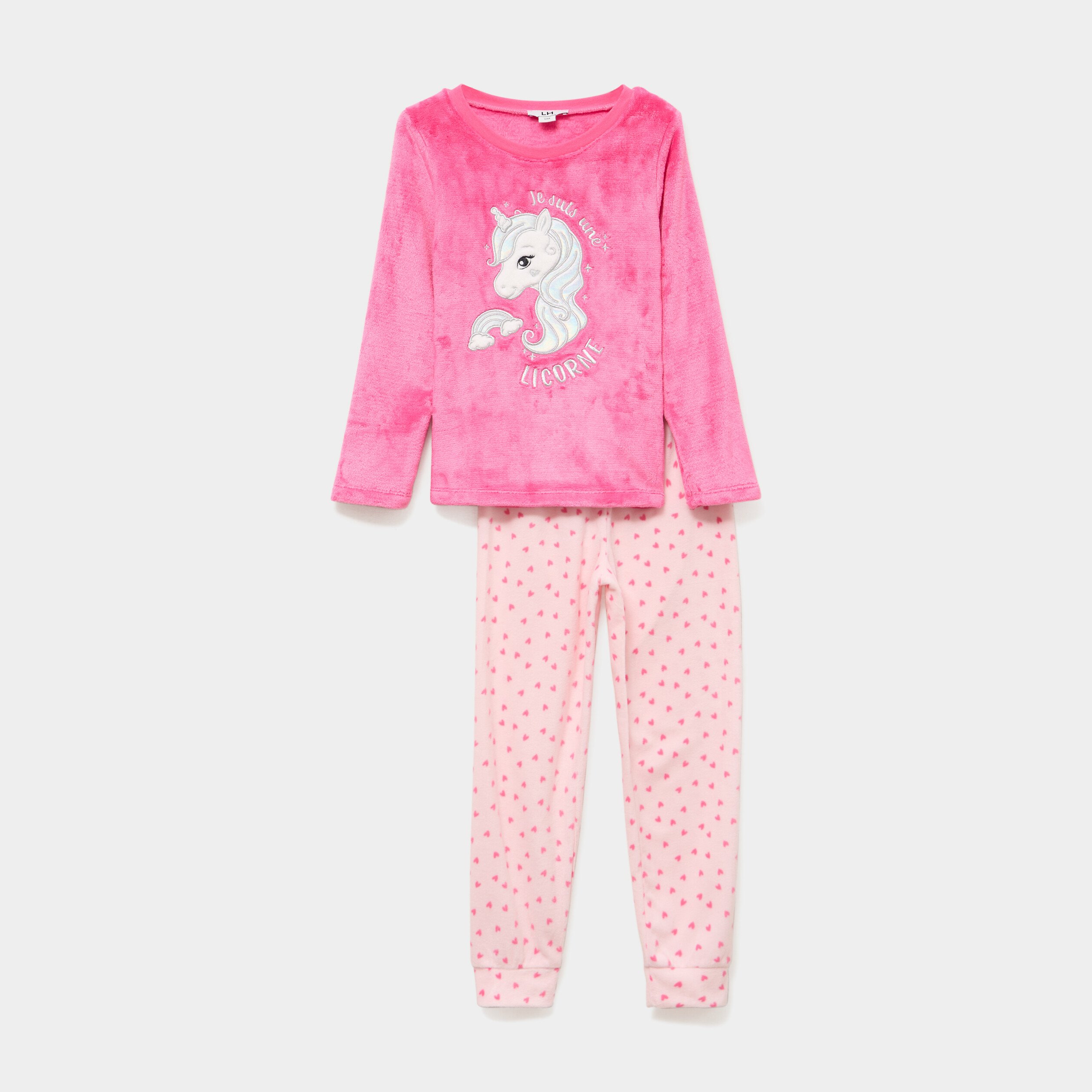 Ensemble pyjama effet velours pièces rose fushia fille La Halle