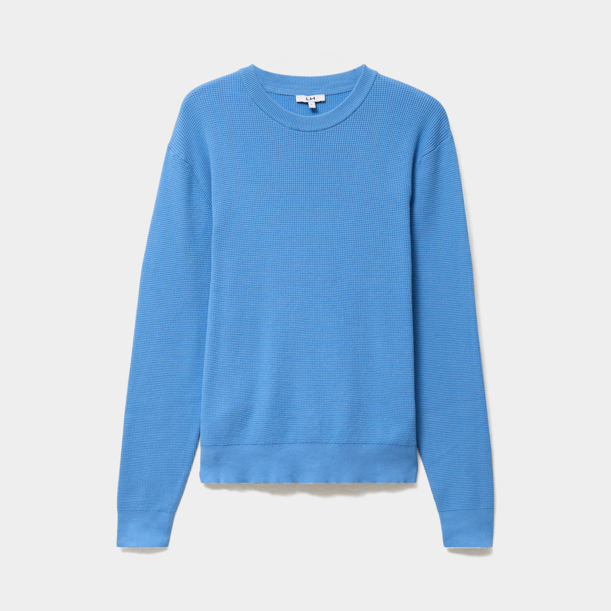 Pull en maille textur&eacute;e col rond bleu homme