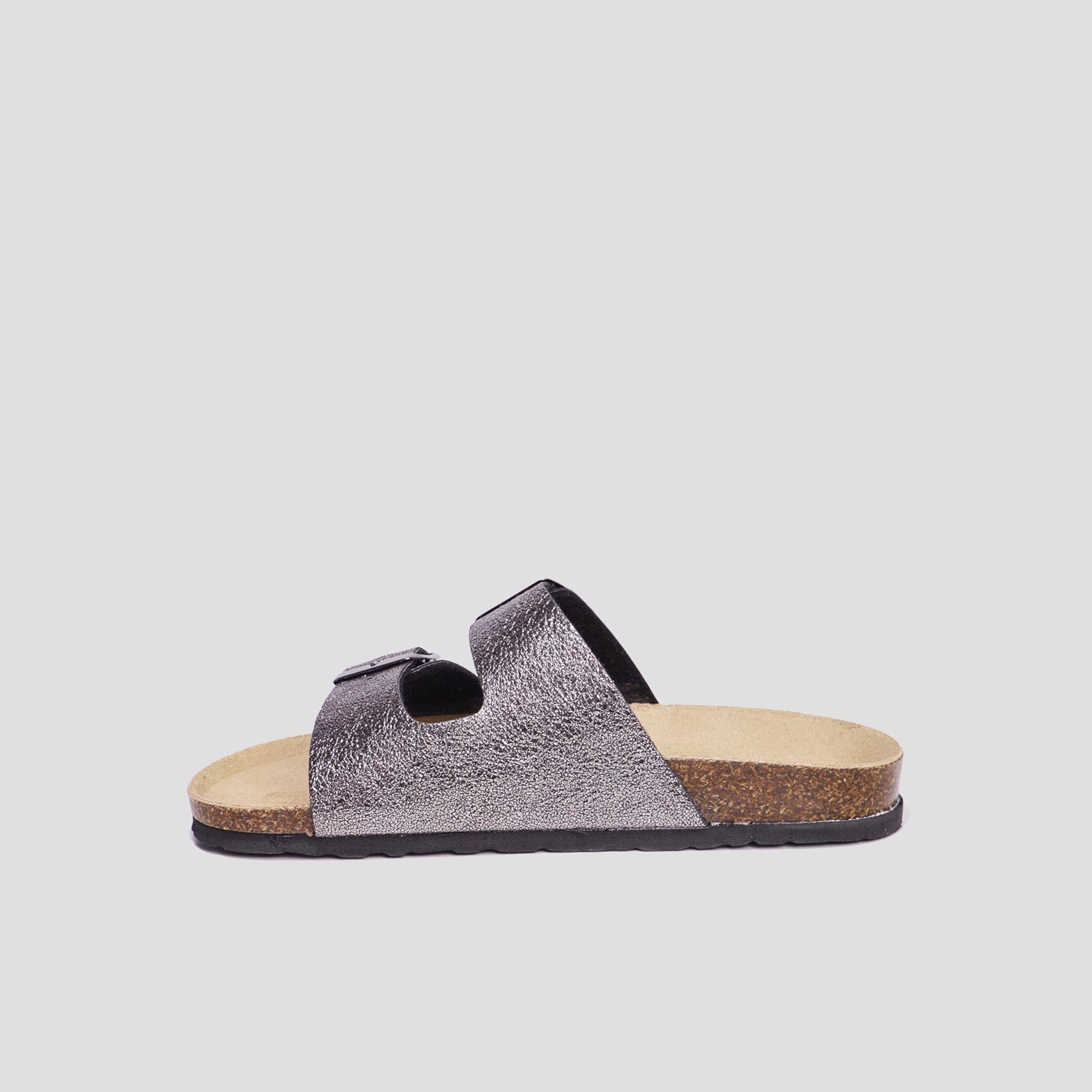 Mules avec doubles boucles gris fonc&eacute; femme
