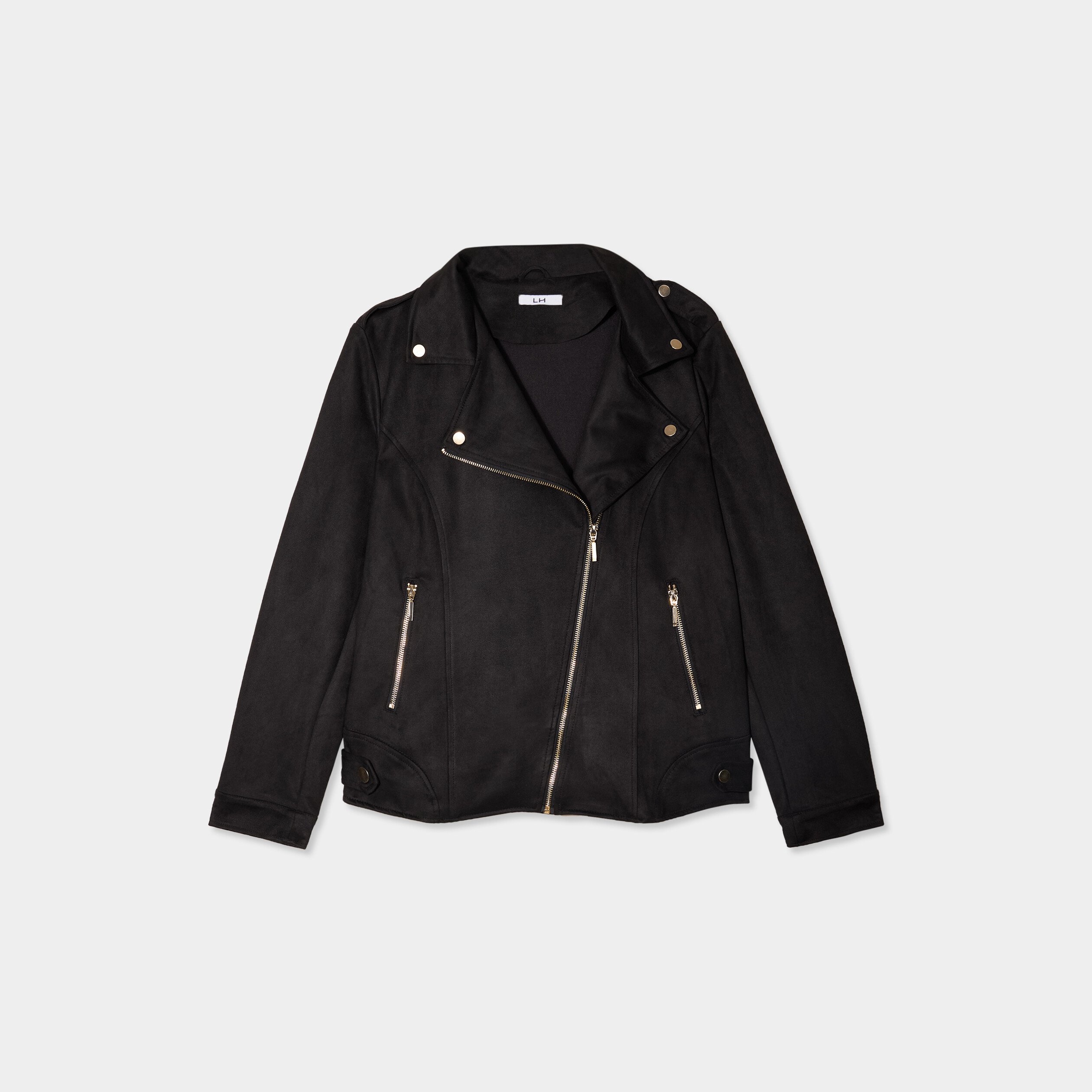 Blouson zippé effet suédine style biker noir femme grande taille - Main Image