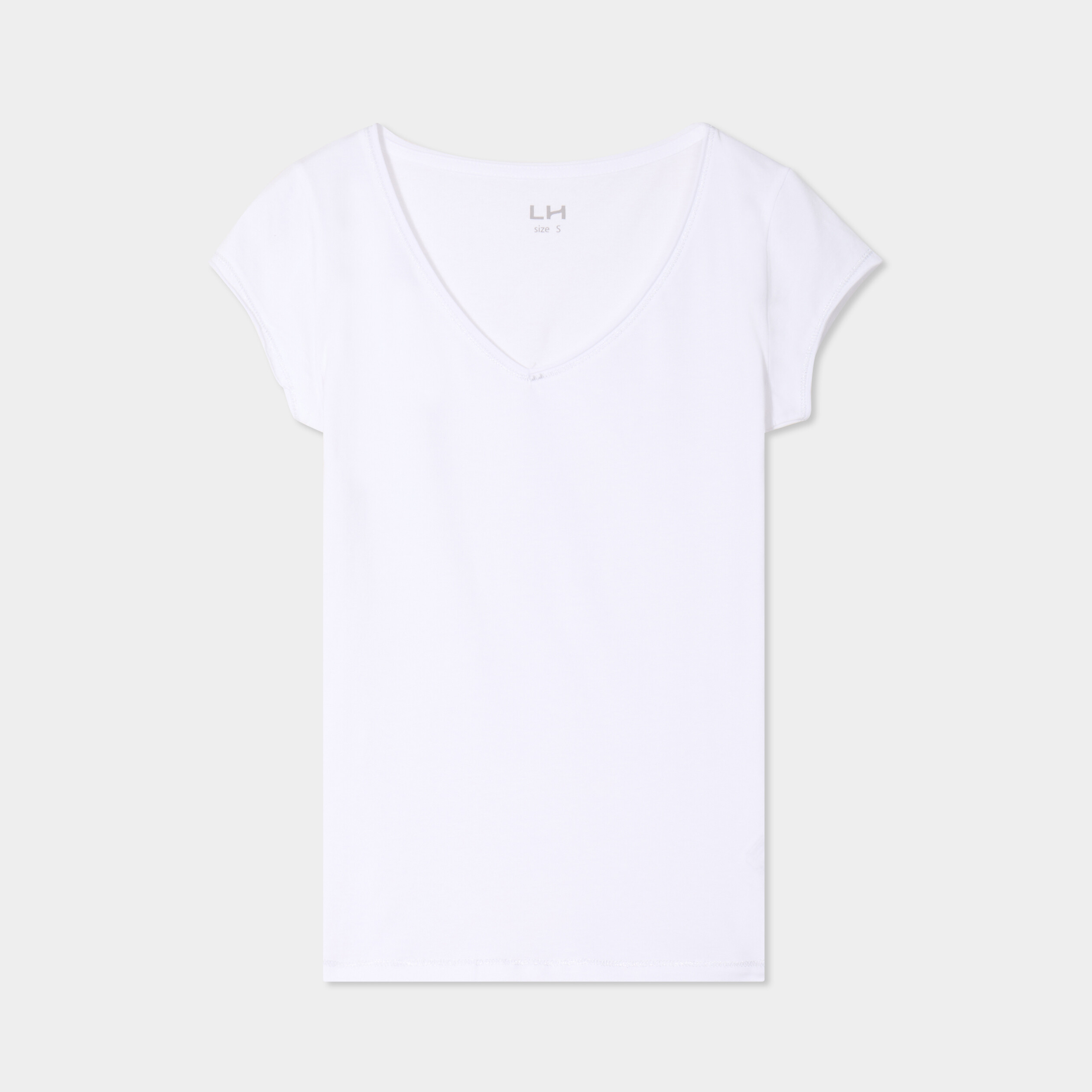 T-shirt col V ajust&eacute; manches courtes blanc femme