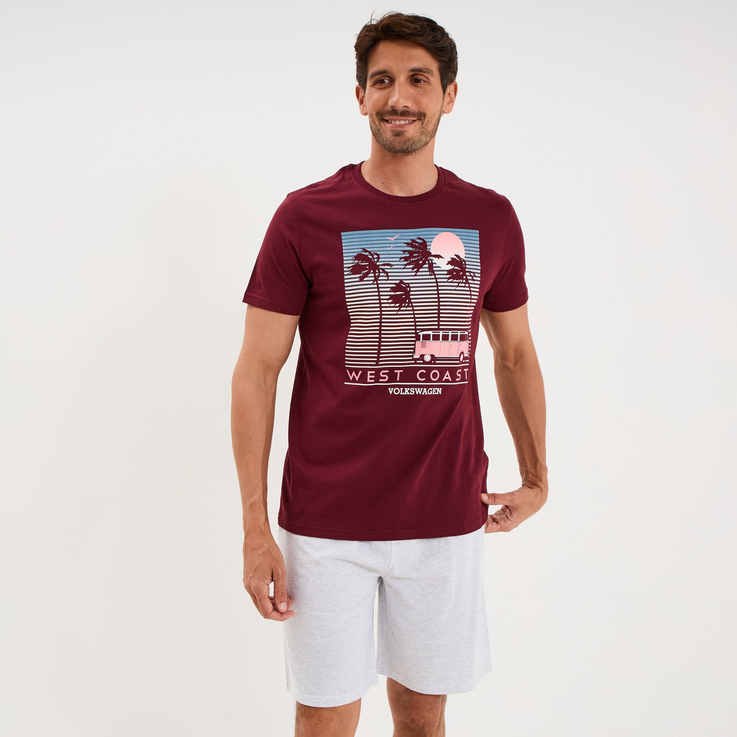 Ensemble pyjama short t-shirt Volkswagen bordeaux homme