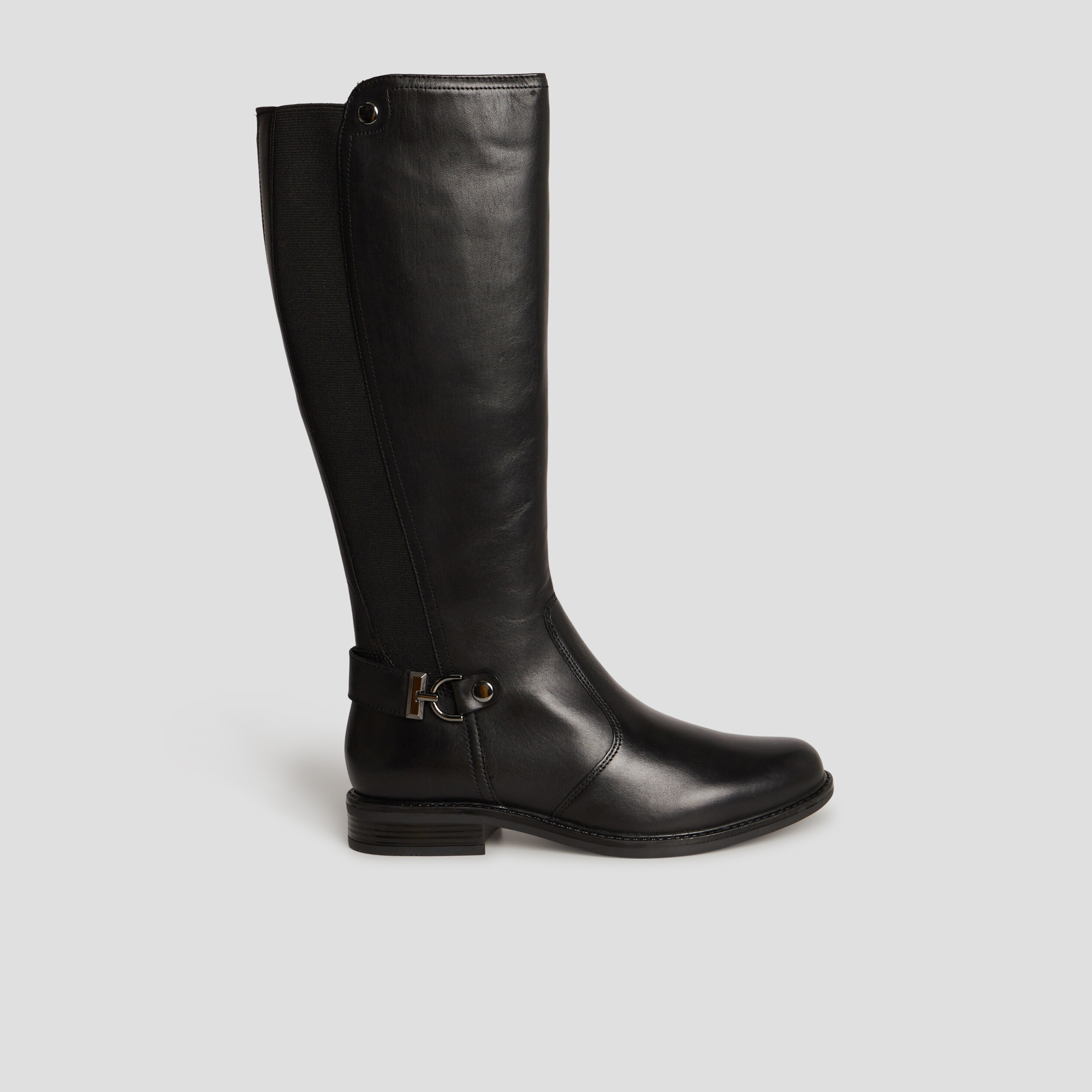Bottes cavali&egrave;res avec boucles en cuir noir femme