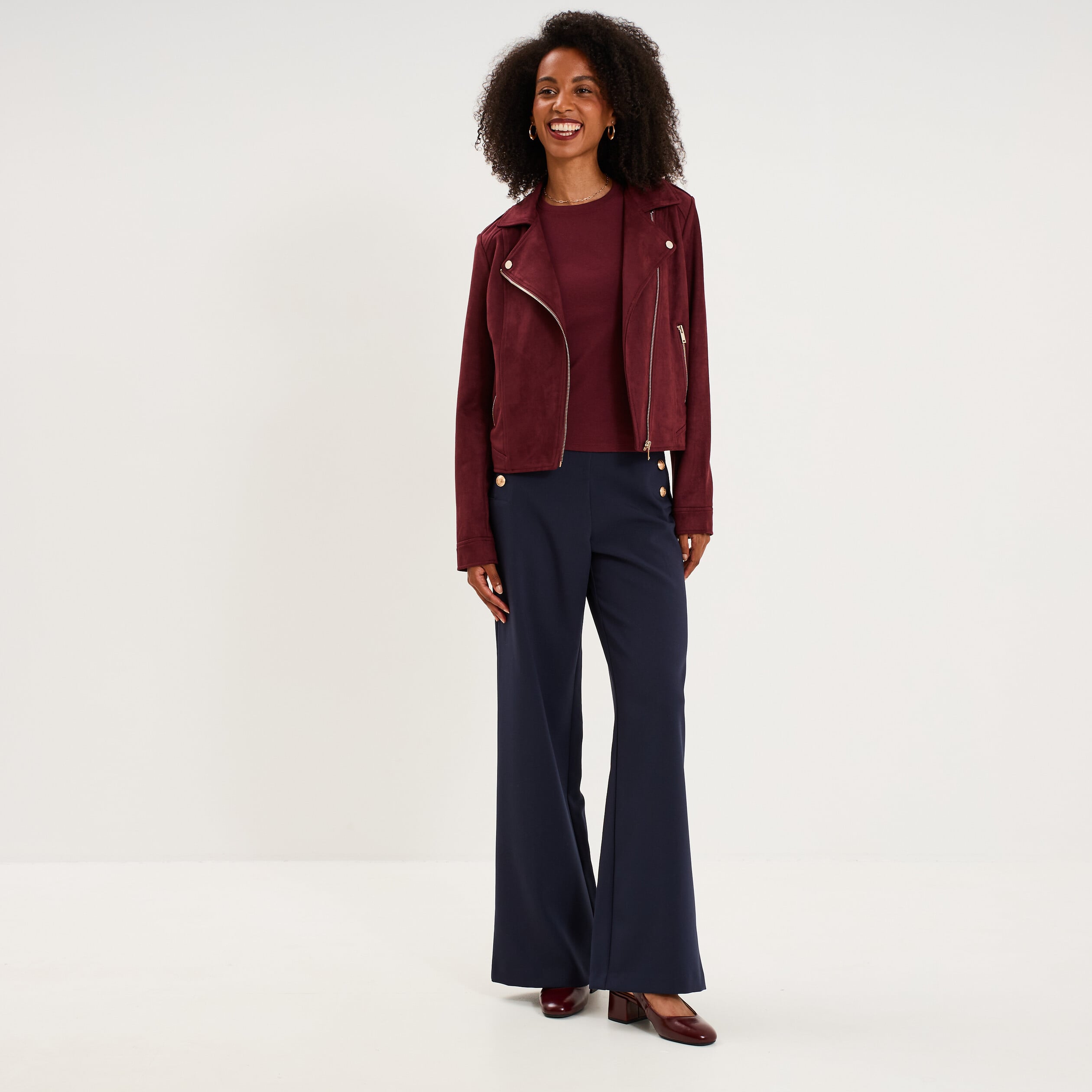 T-shirt manches longues col rond ajust&eacute; violet fonc&eacute; femme