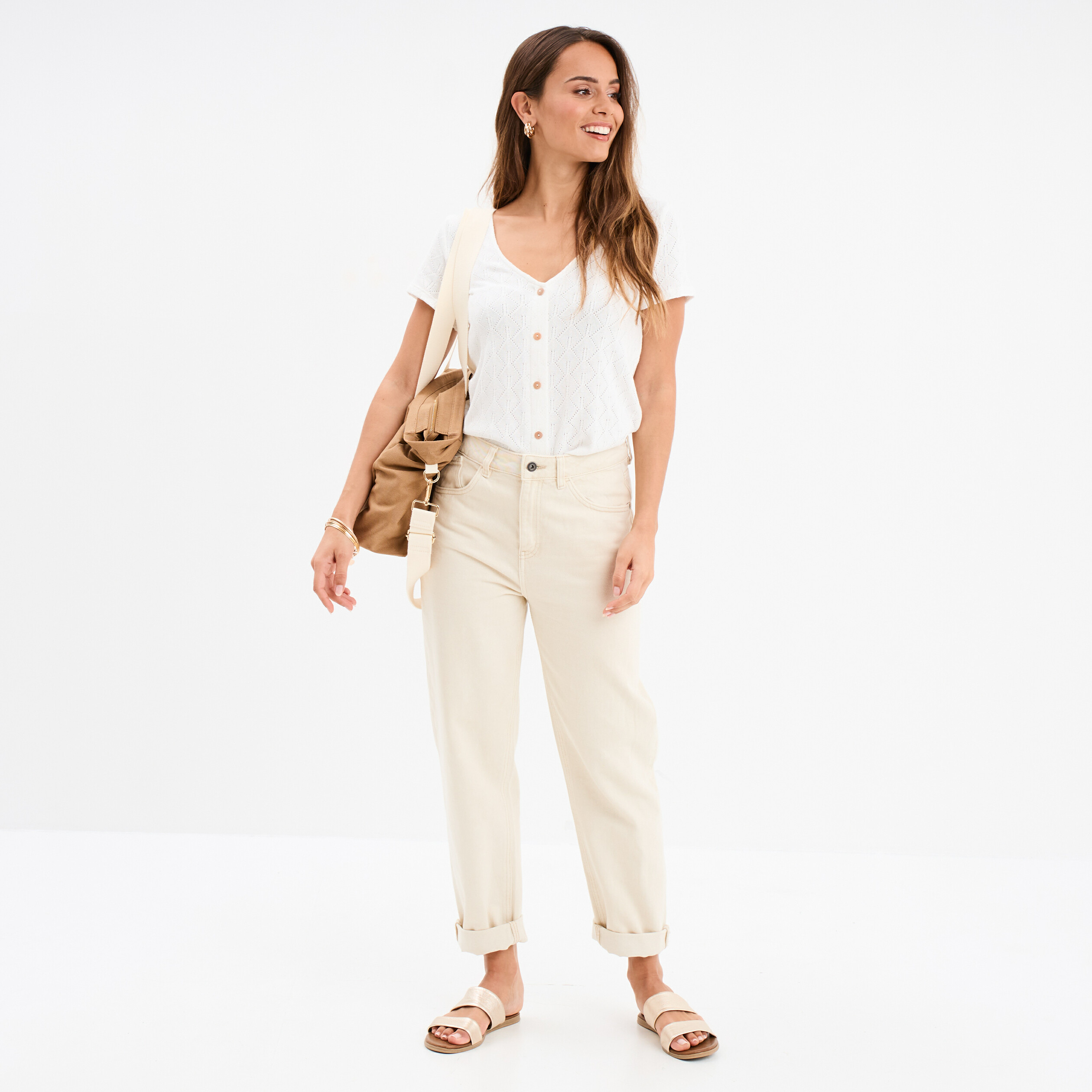 t shirt col v devant dos blanc femme T-shirt col V devant dos blanc femme