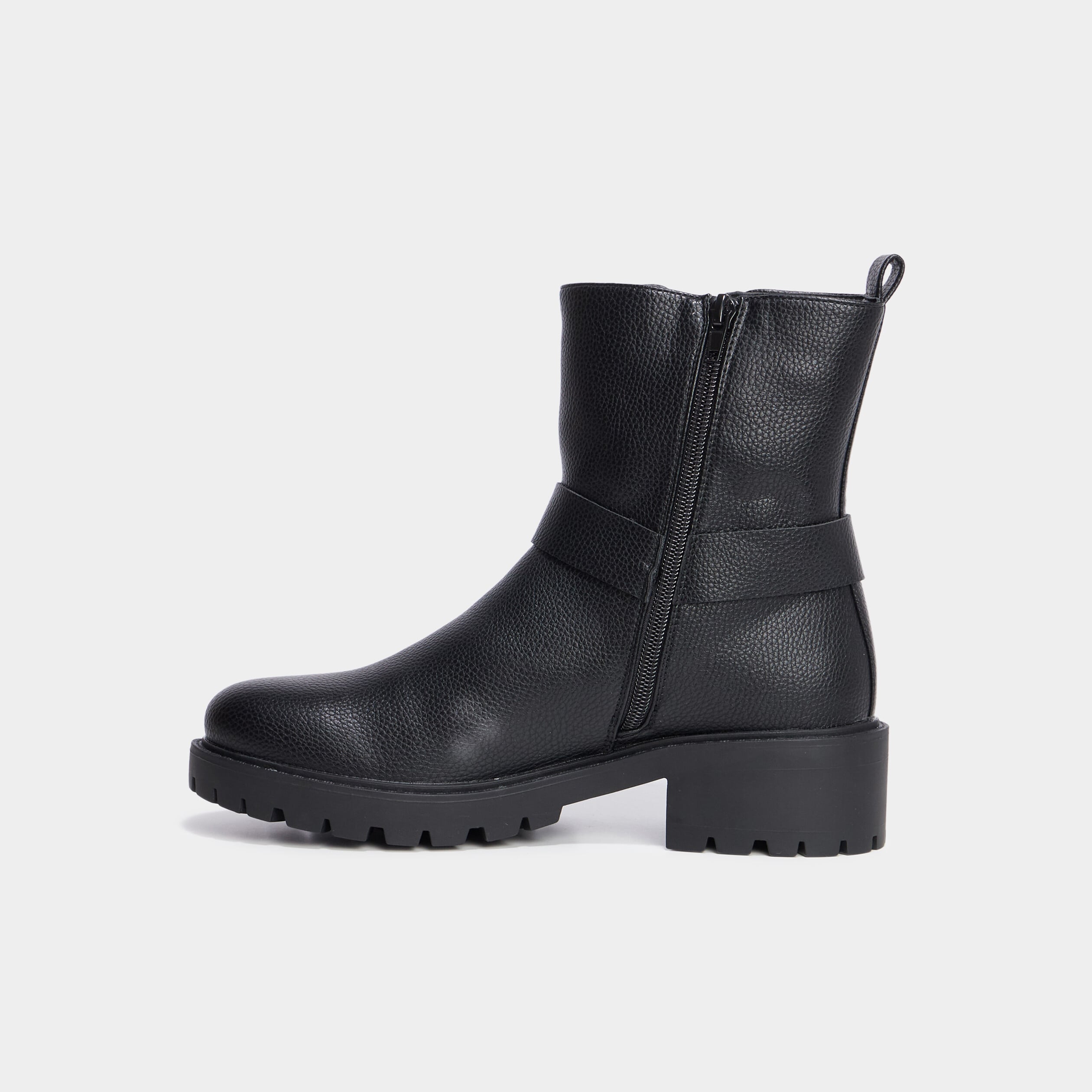 Bottines motardes crant&eacute;es avec brides noir femme