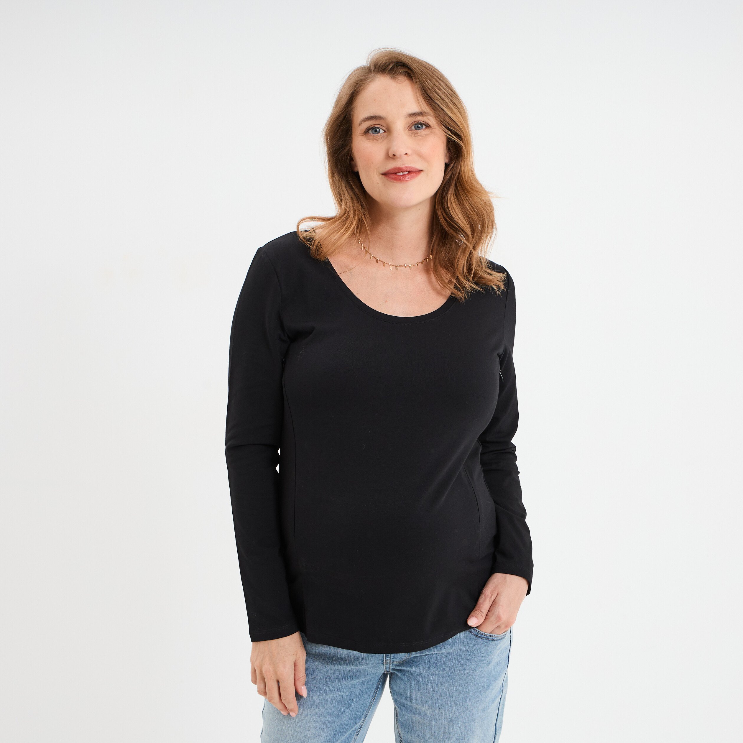 t shirt allaitement manches longues noir femmemater T-shirt allaitement manches longues noir femme maternité