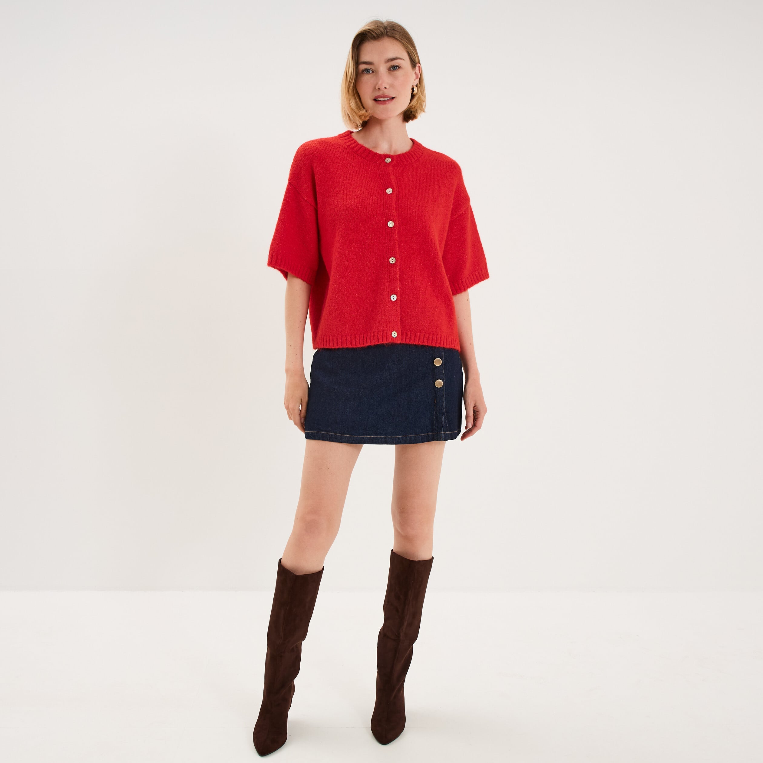 Jupe-short en jean avec boutons denim brut femme