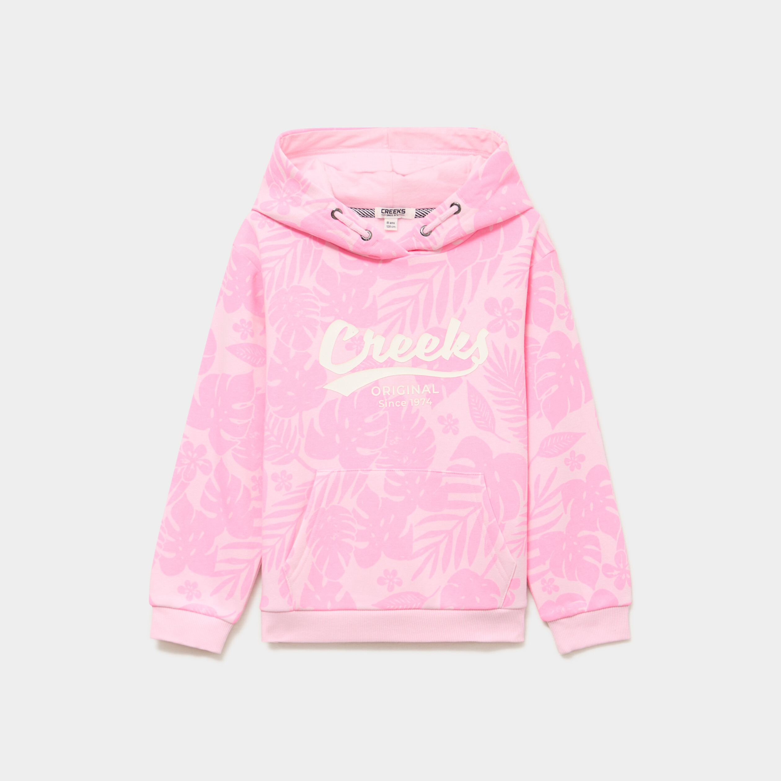 Sweat hoodie 1 poche &agrave; capuche rose fille