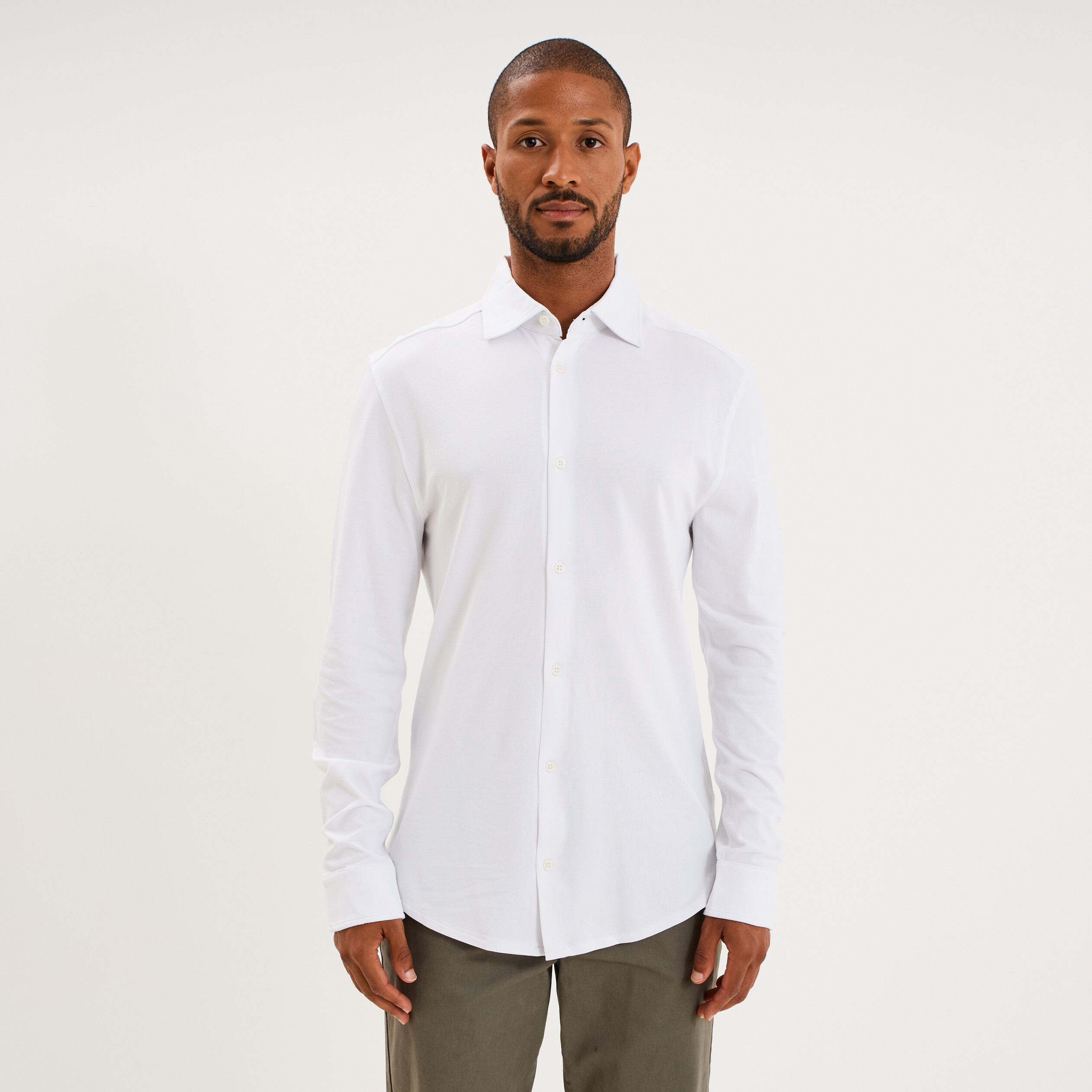 Chemise droite &agrave; manches longues blanc homme
