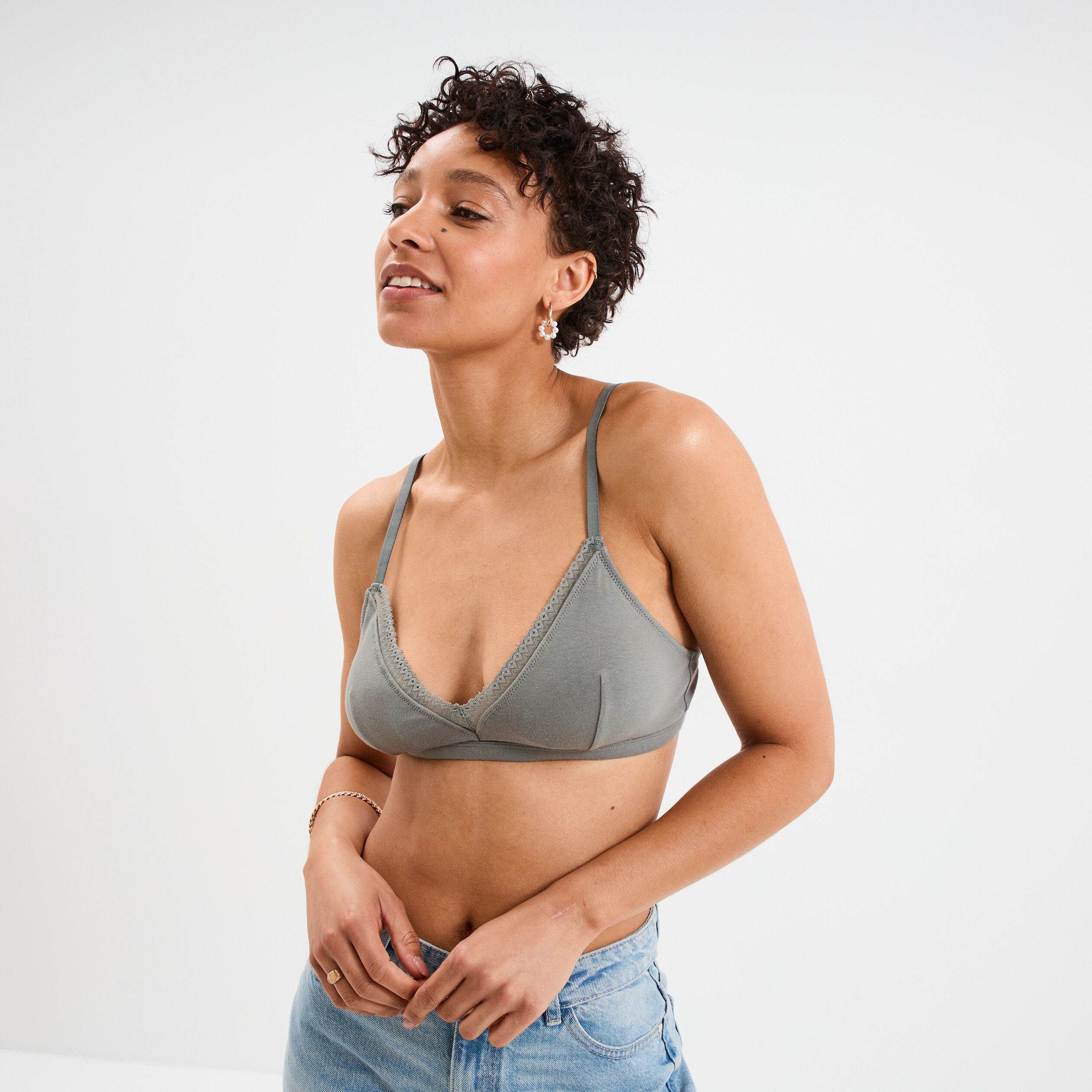 Soutien-gorge triangle sans armatures vert kaki femme | La Halle
