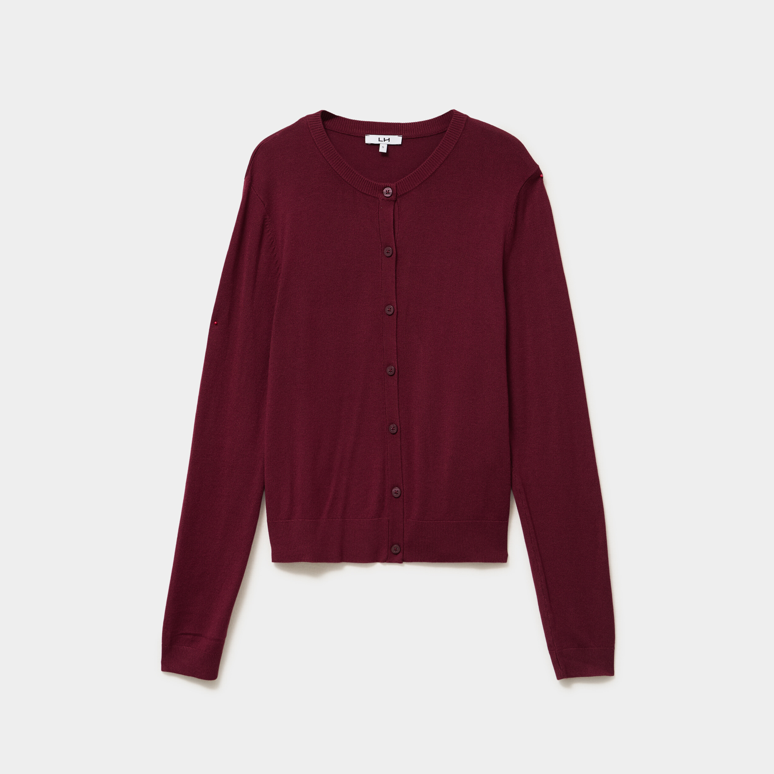 Gilet col rond manches longues bordeaux femme