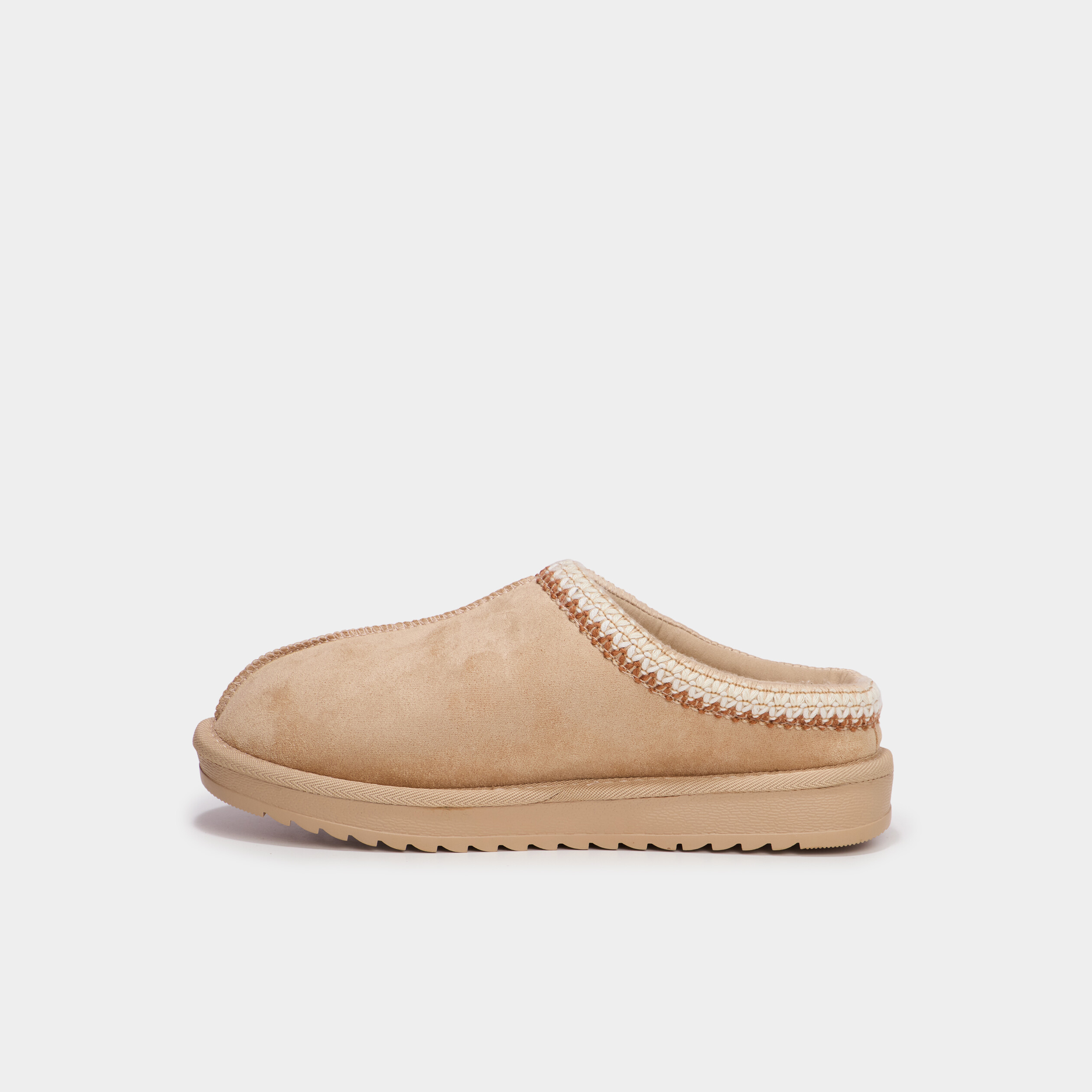 Mules fourr&eacute;es d&eacute;tails brod&eacute;s sable femme