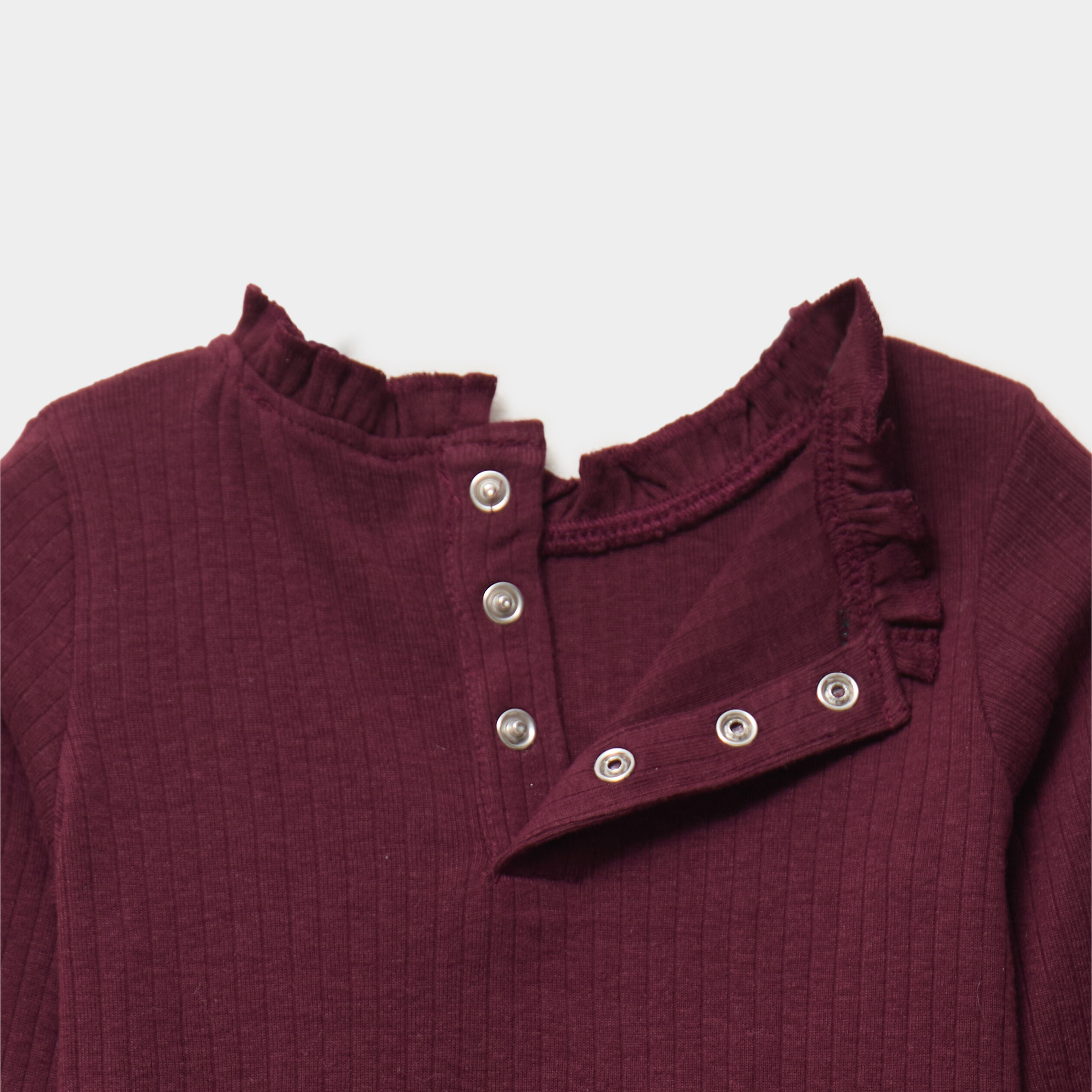 T-shirt c&ocirc;tel&eacute; col montant &agrave; volants violet fonc&eacute; b&eacute;b&eacute; fille