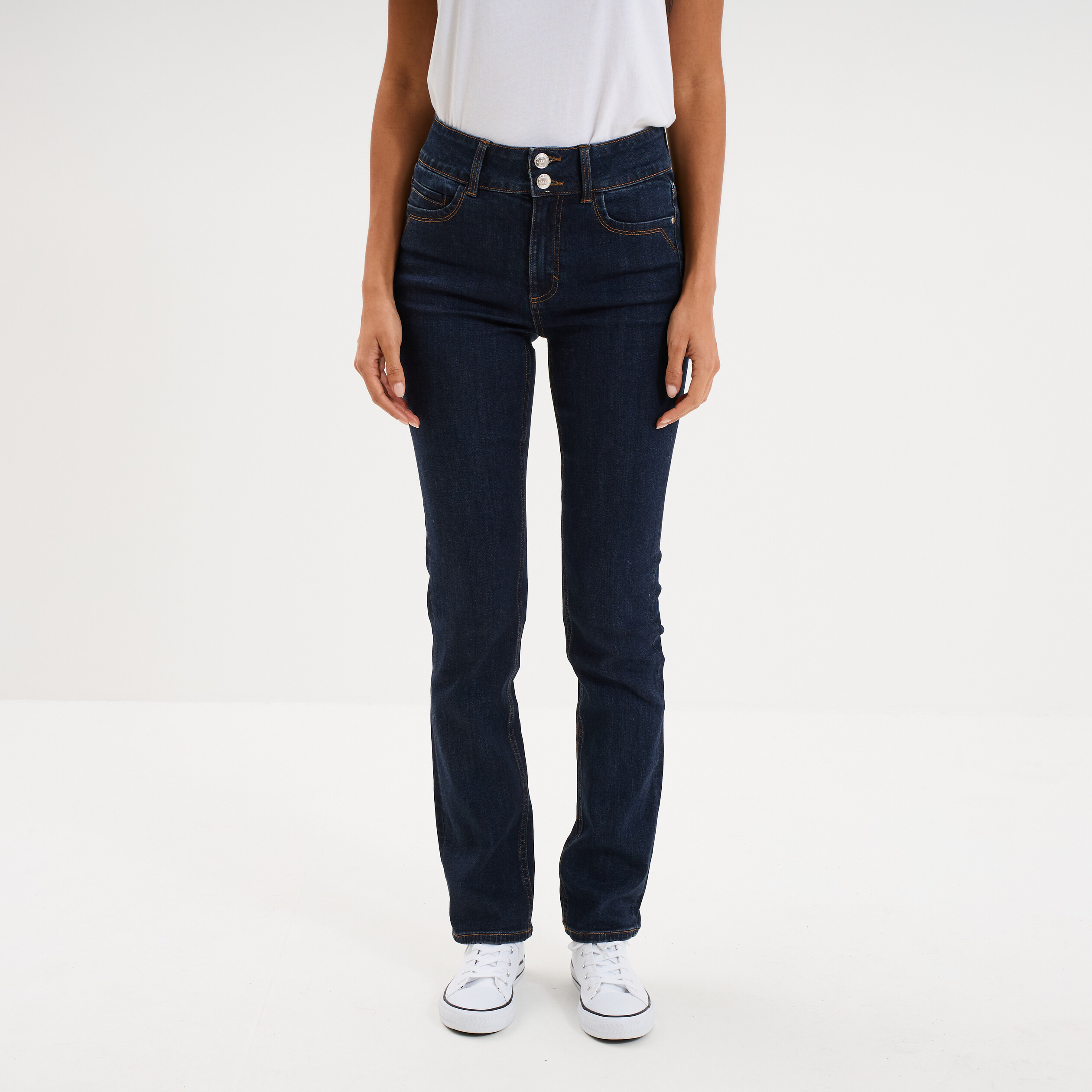 Jean denim droit en coton denim brut femme