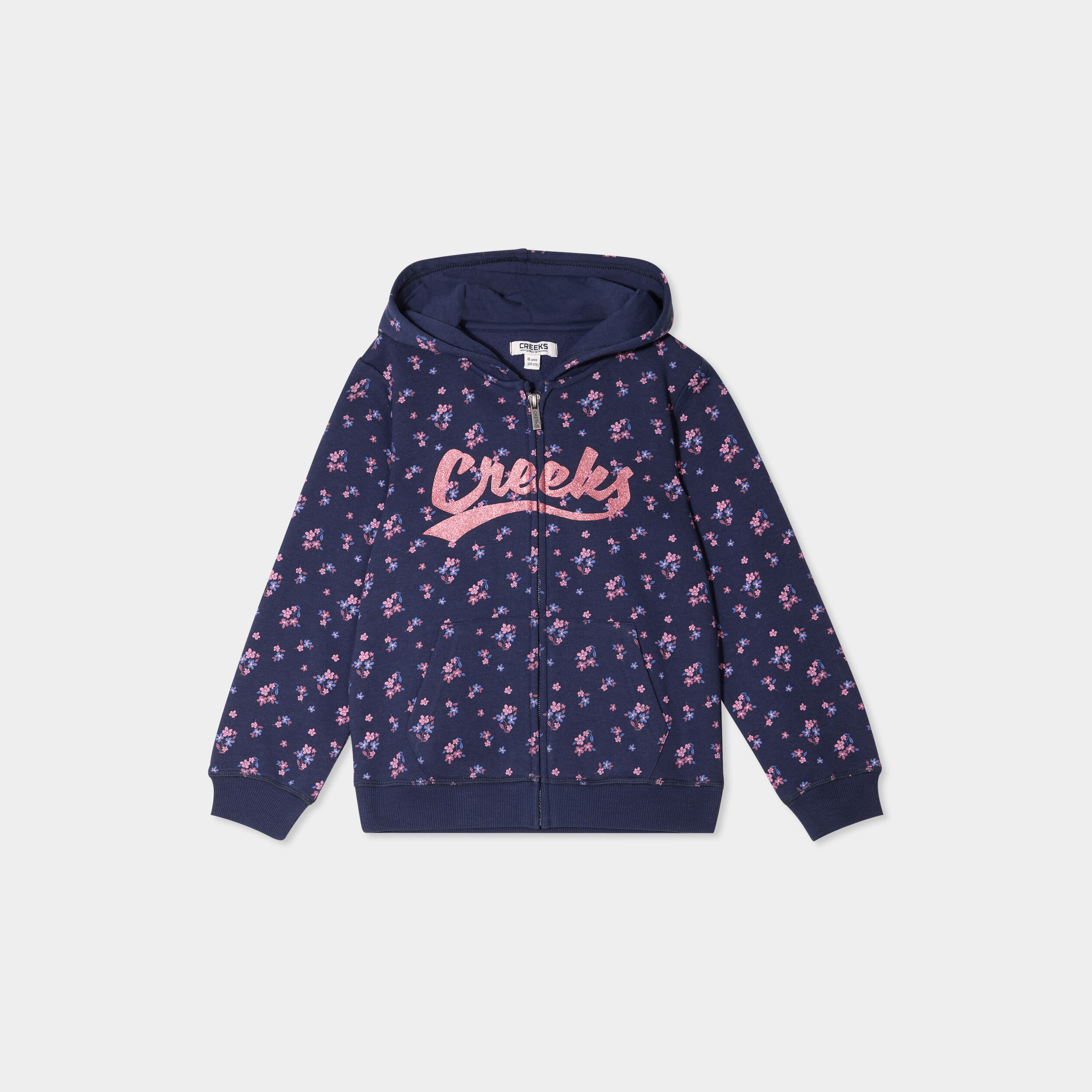 Sweat zipp&eacute; &agrave; capuche bleu marine fille