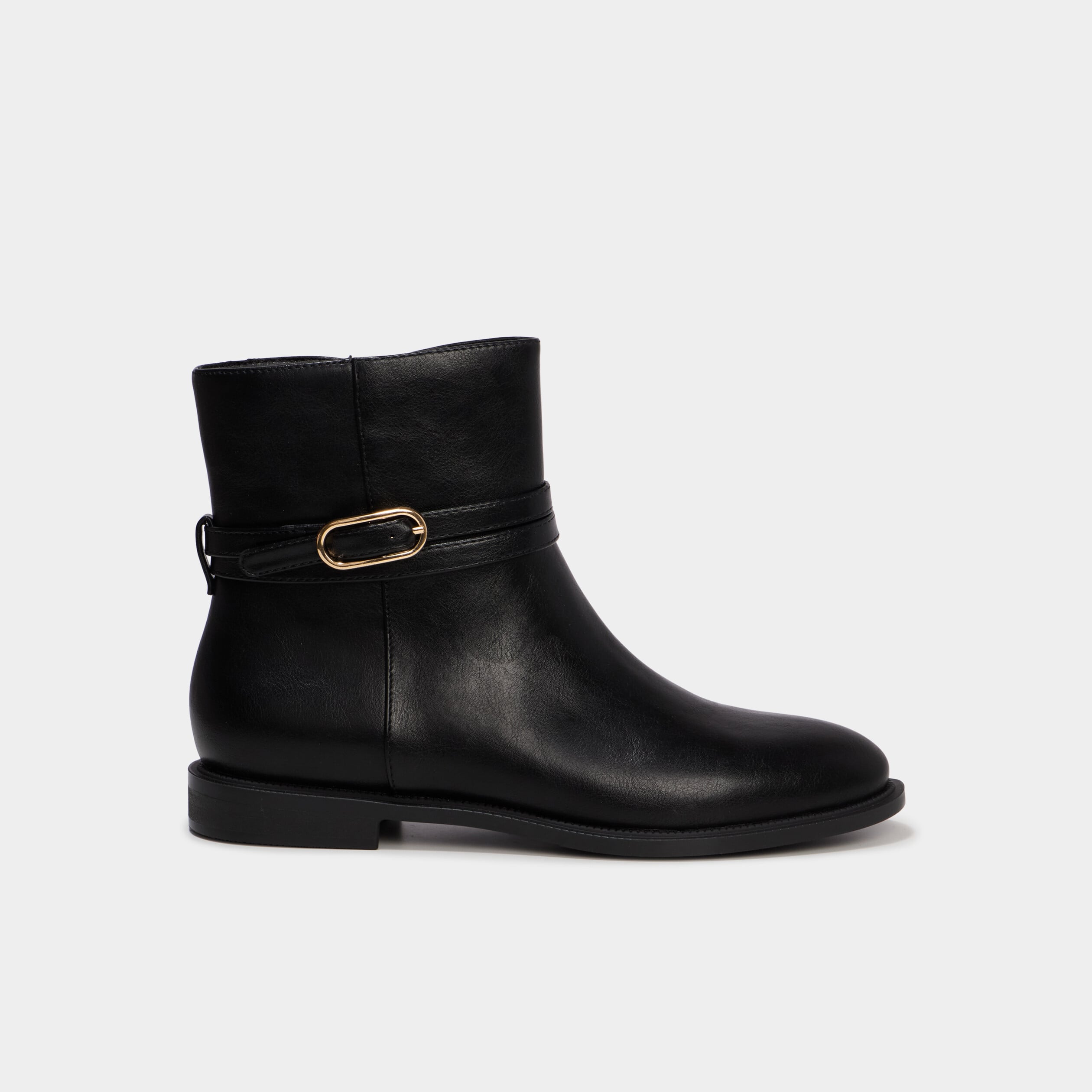 Bottines plates &agrave; boucle noir femme