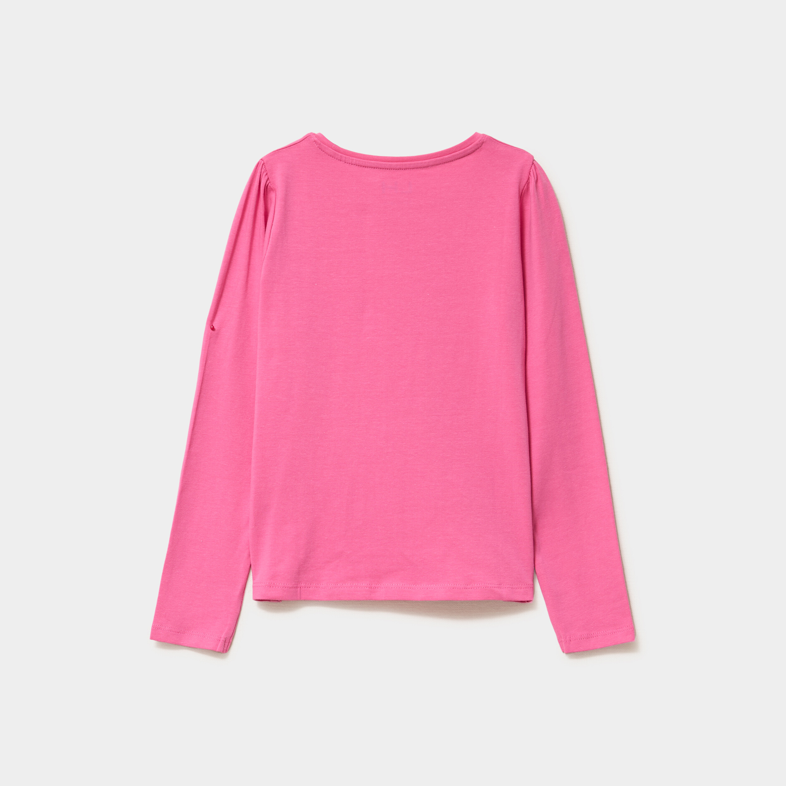T-shirt coton manches longues à fronces rose fushia fille