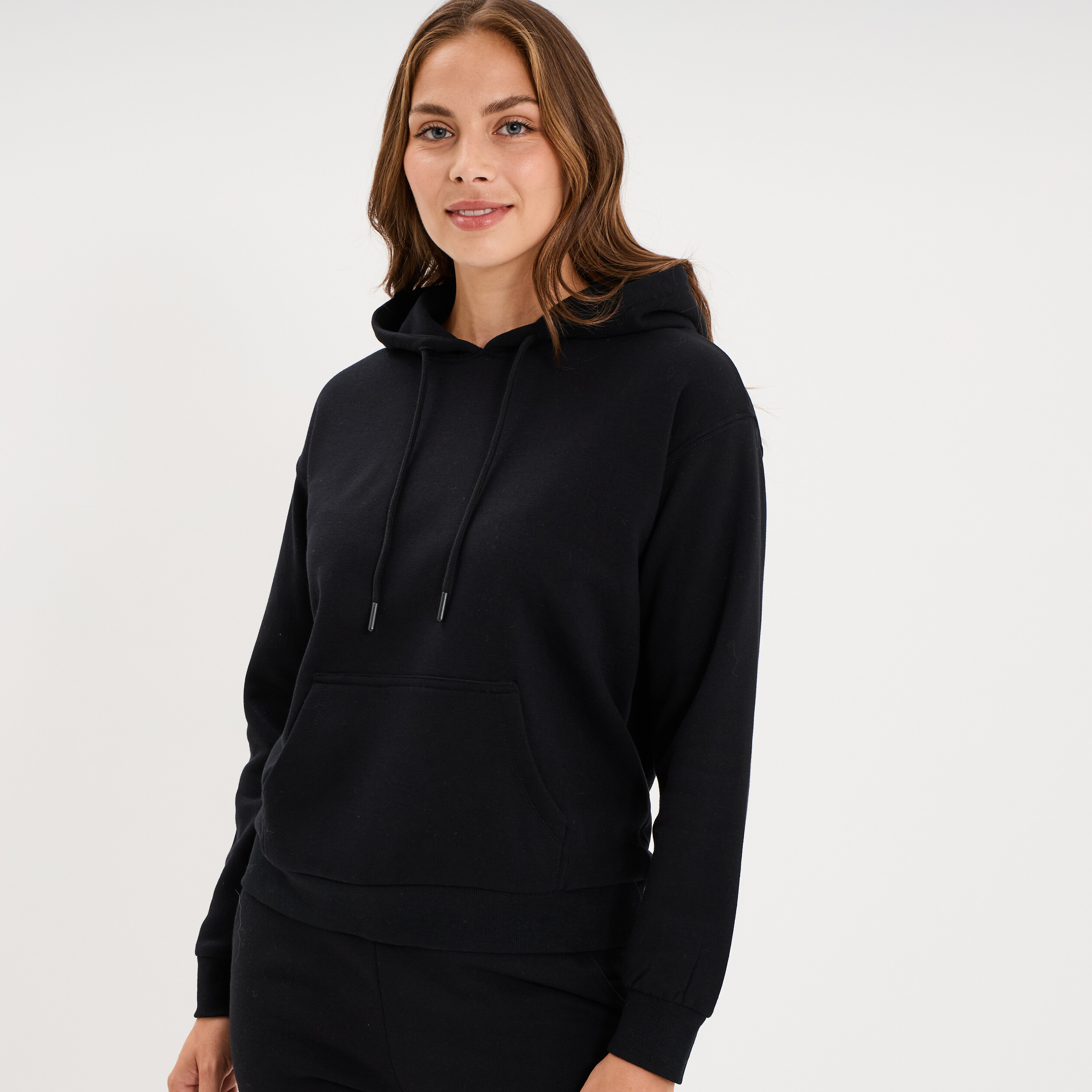 Sweat hoodie 1 poche &agrave; capuche noir femme