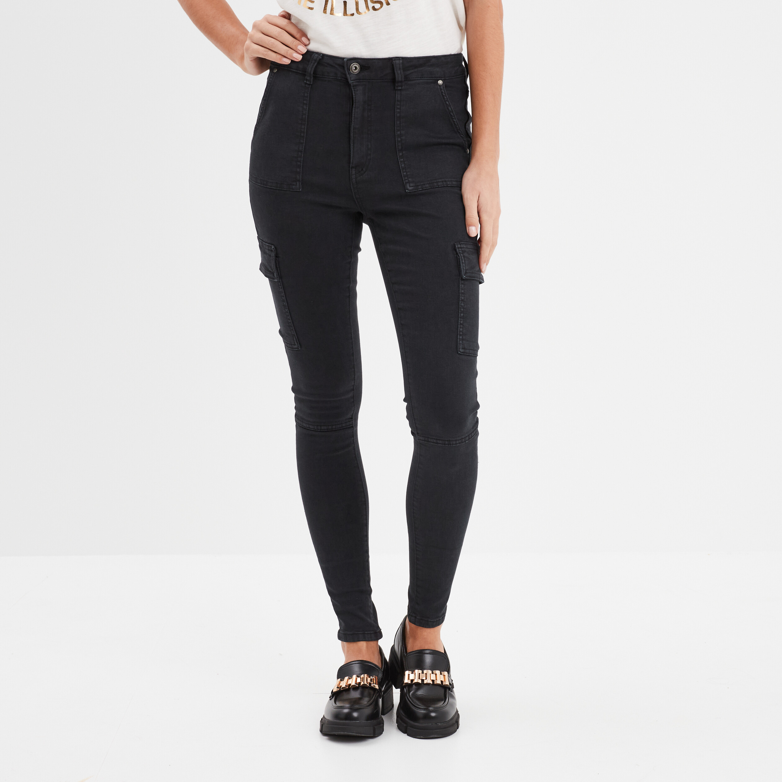 Pantalon cargo skinny 7/8ème Liberto noir femme