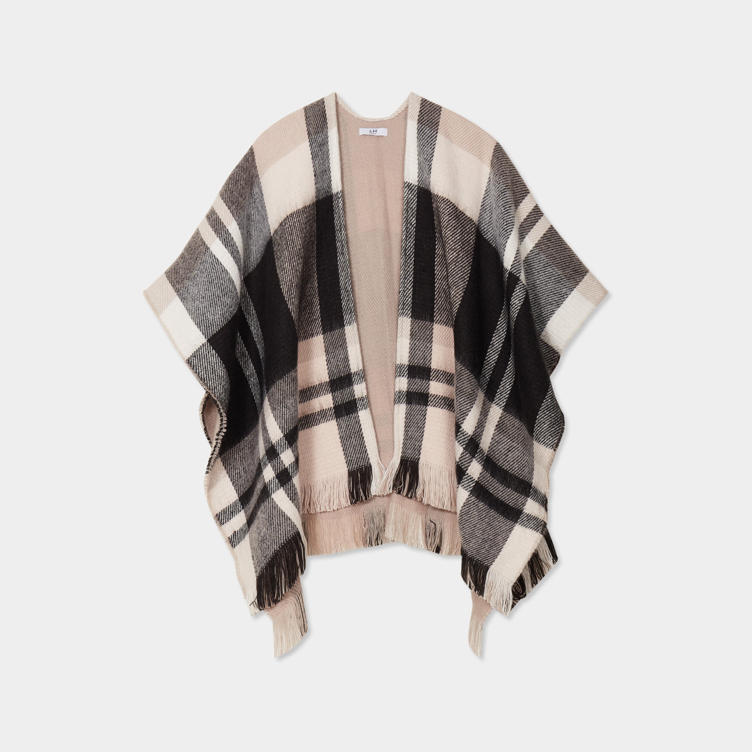 Poncho &agrave; franges mi-long noir femme