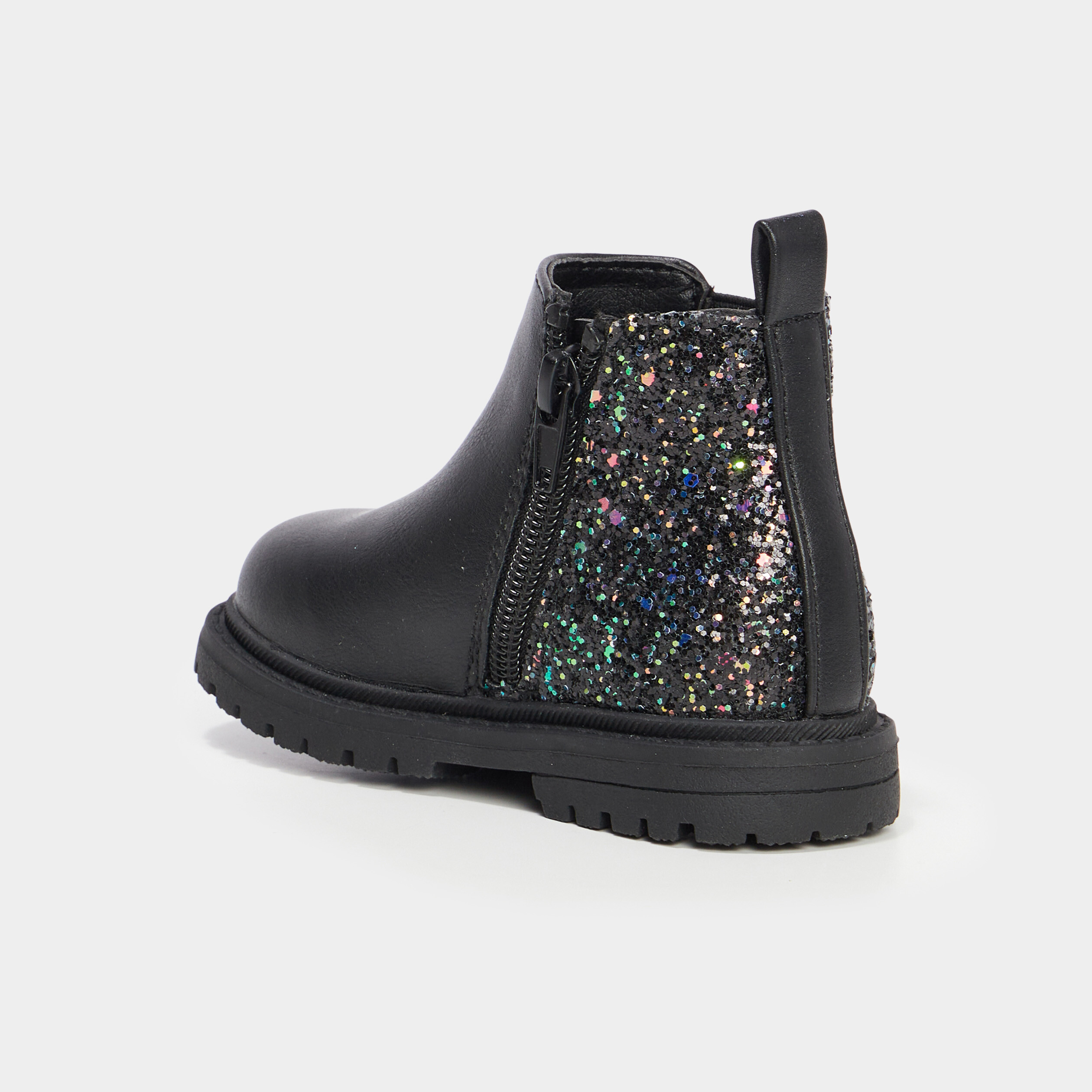 Bottines chelsea zippées paillettes noir bébé fille