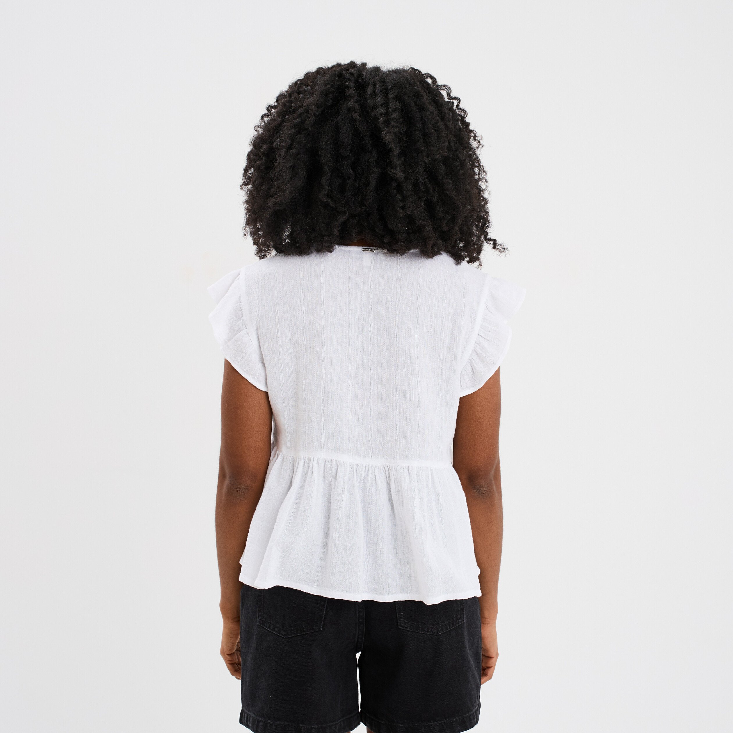 blouse manches volants col en v coton blanc femme Blouse manches volants col en V coton blanc femme