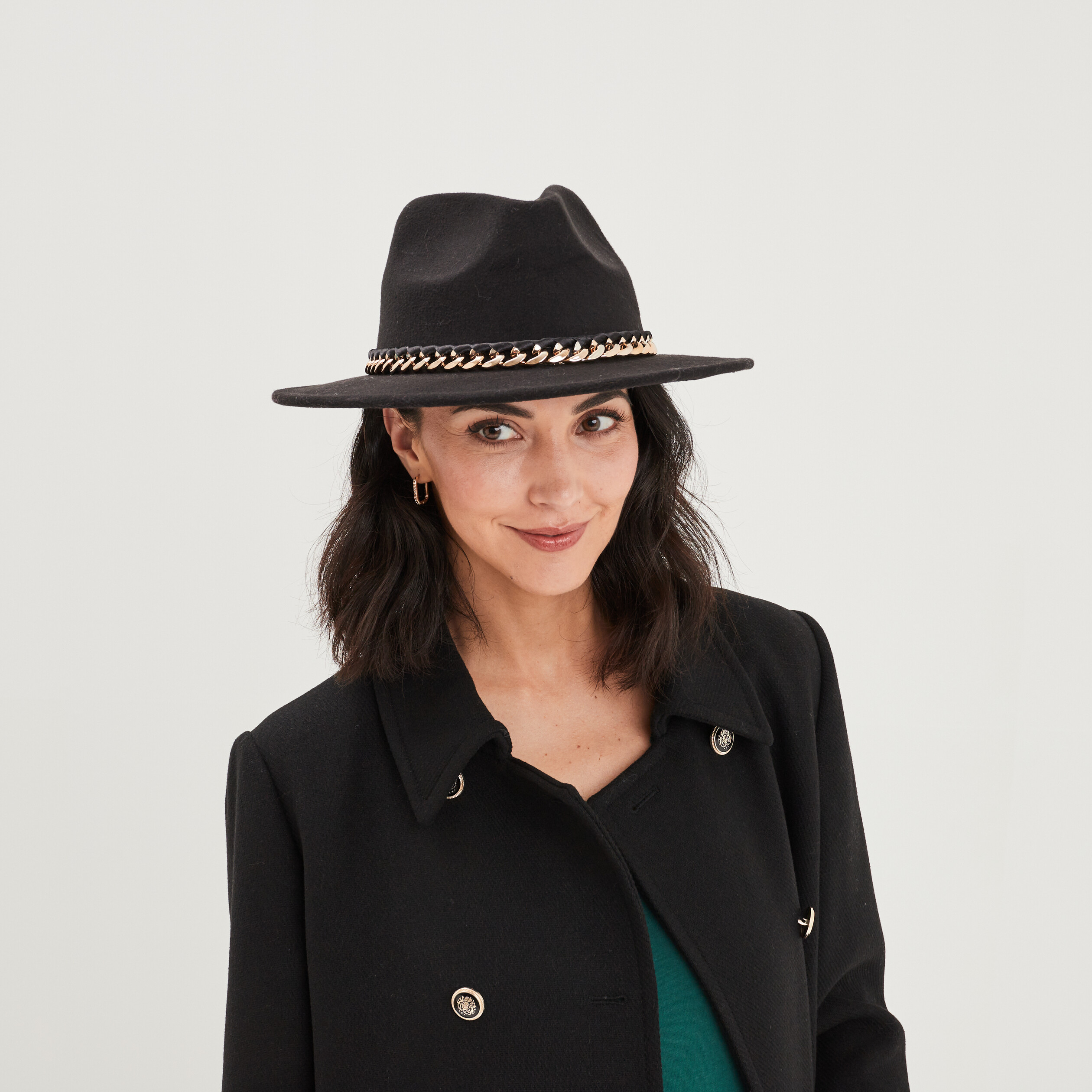 Chapeau large avec chaîne noir femme