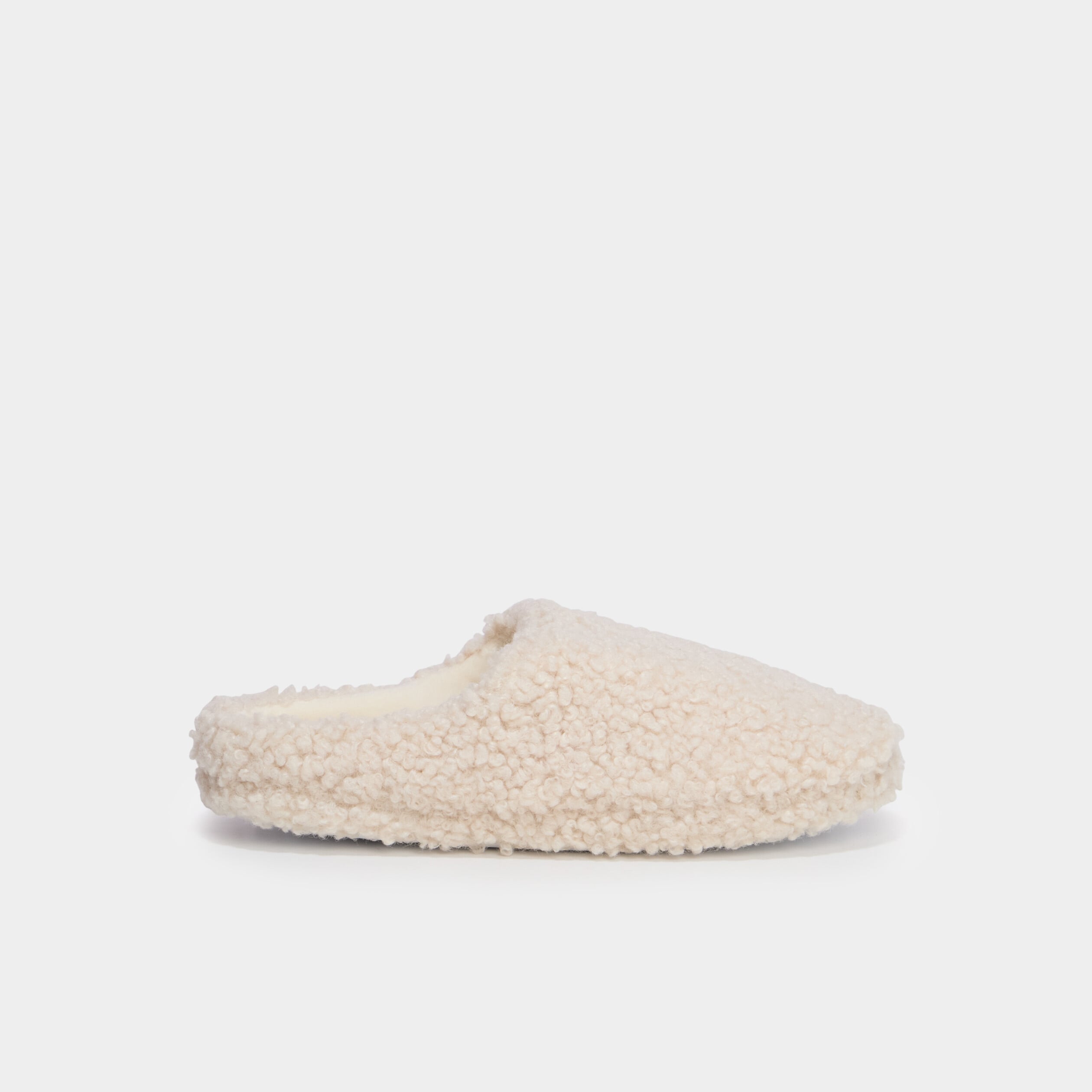 Chaussons mules effet bouclette sable femme
