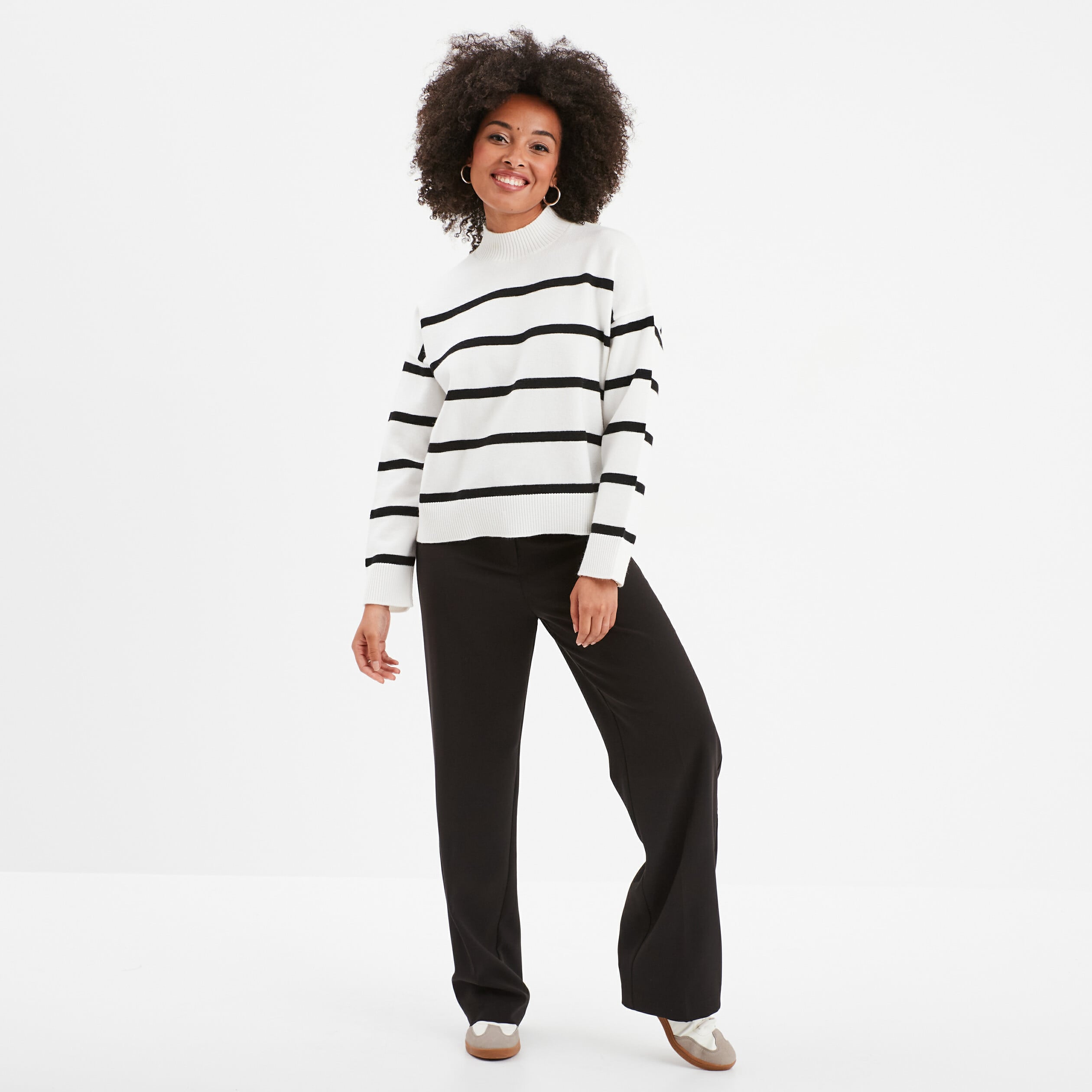 Pull col montant manches longues ecru femme
