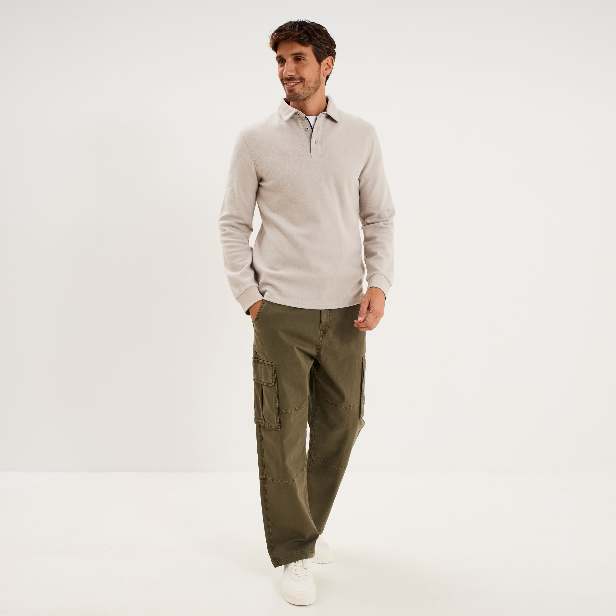 Pantalon cargo large avec poches c&ocirc;t&eacute;s vert kaki homme