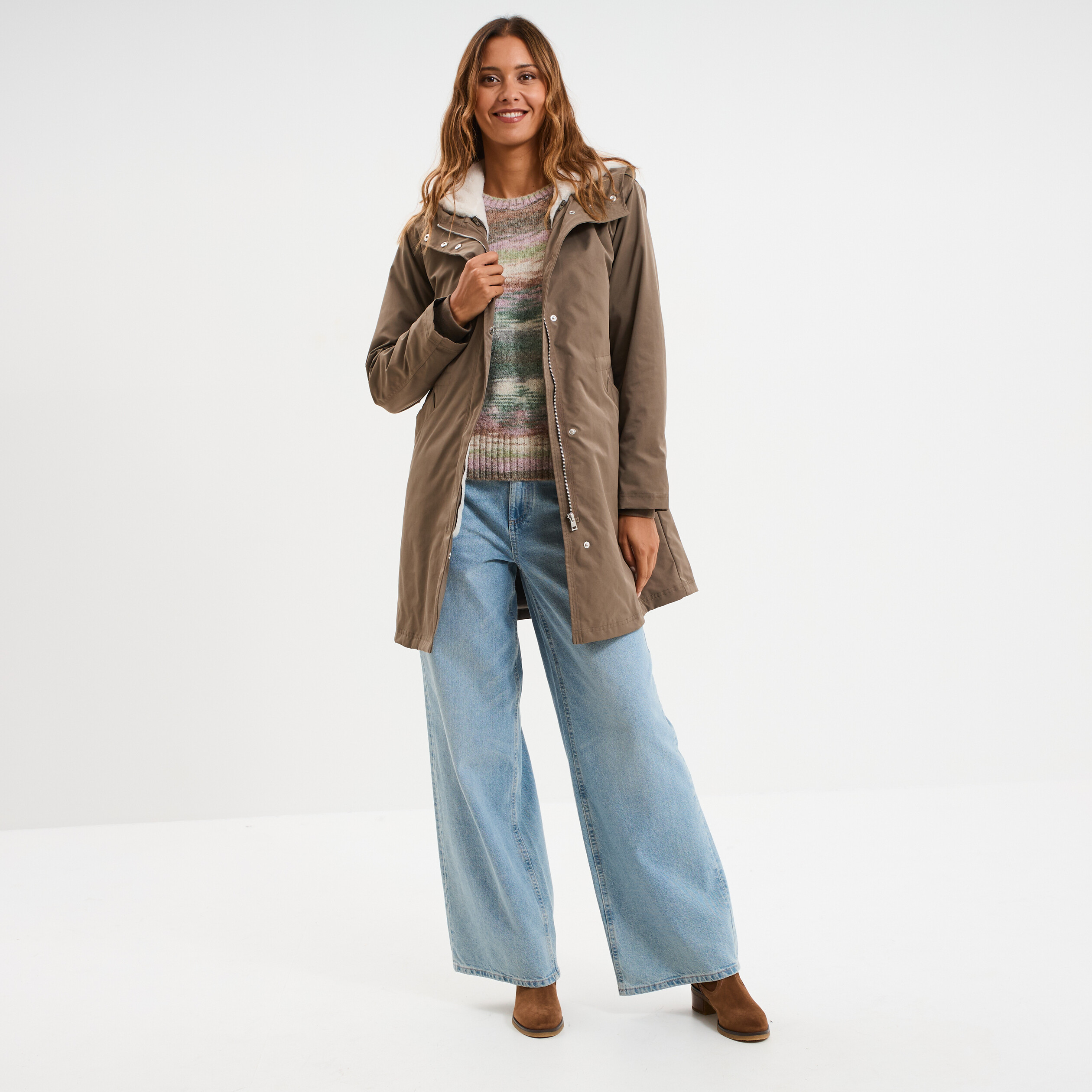 Pull col rond manches longues multicolore femme