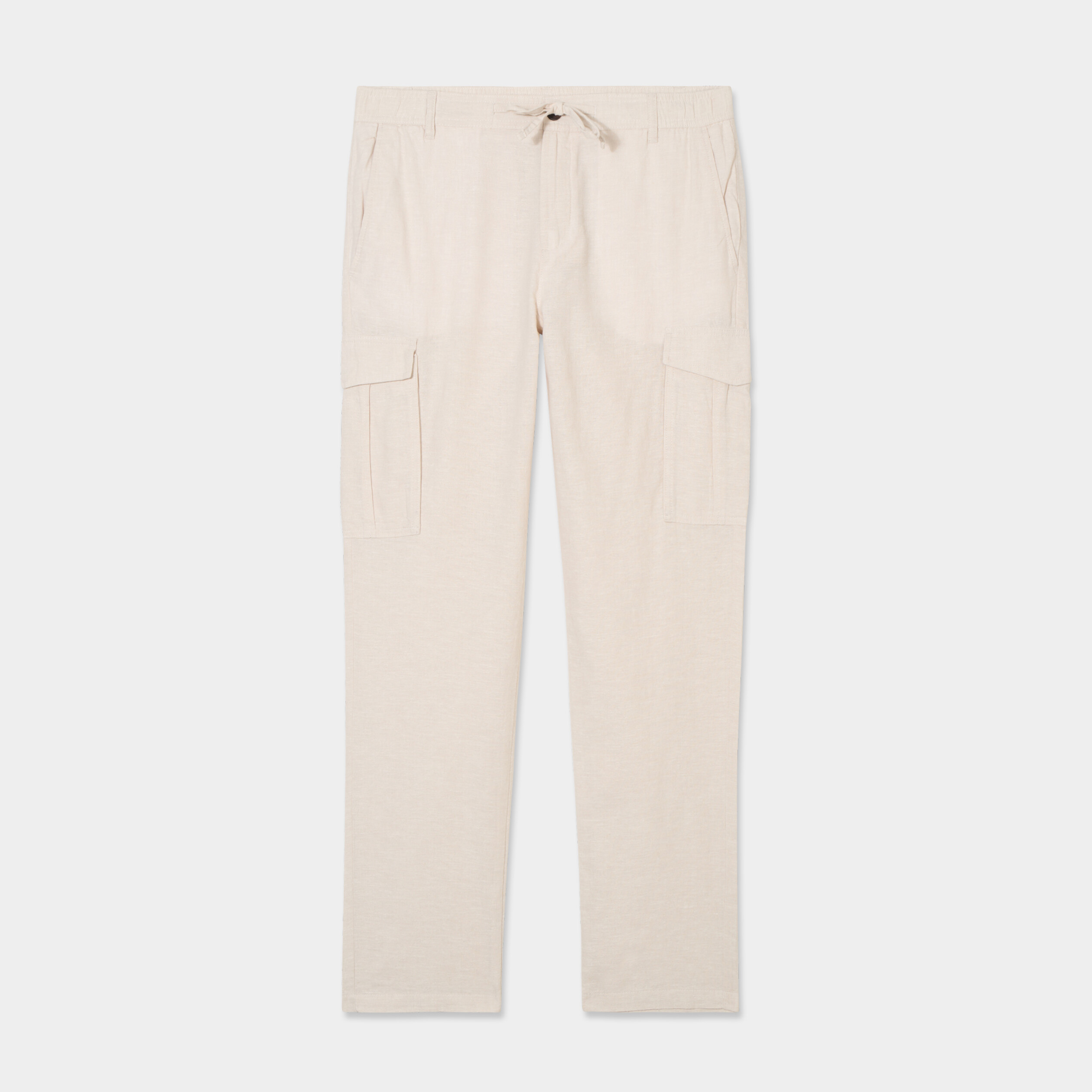 Pantalon cargo en lin m&eacute;lang&eacute; gris clair homme