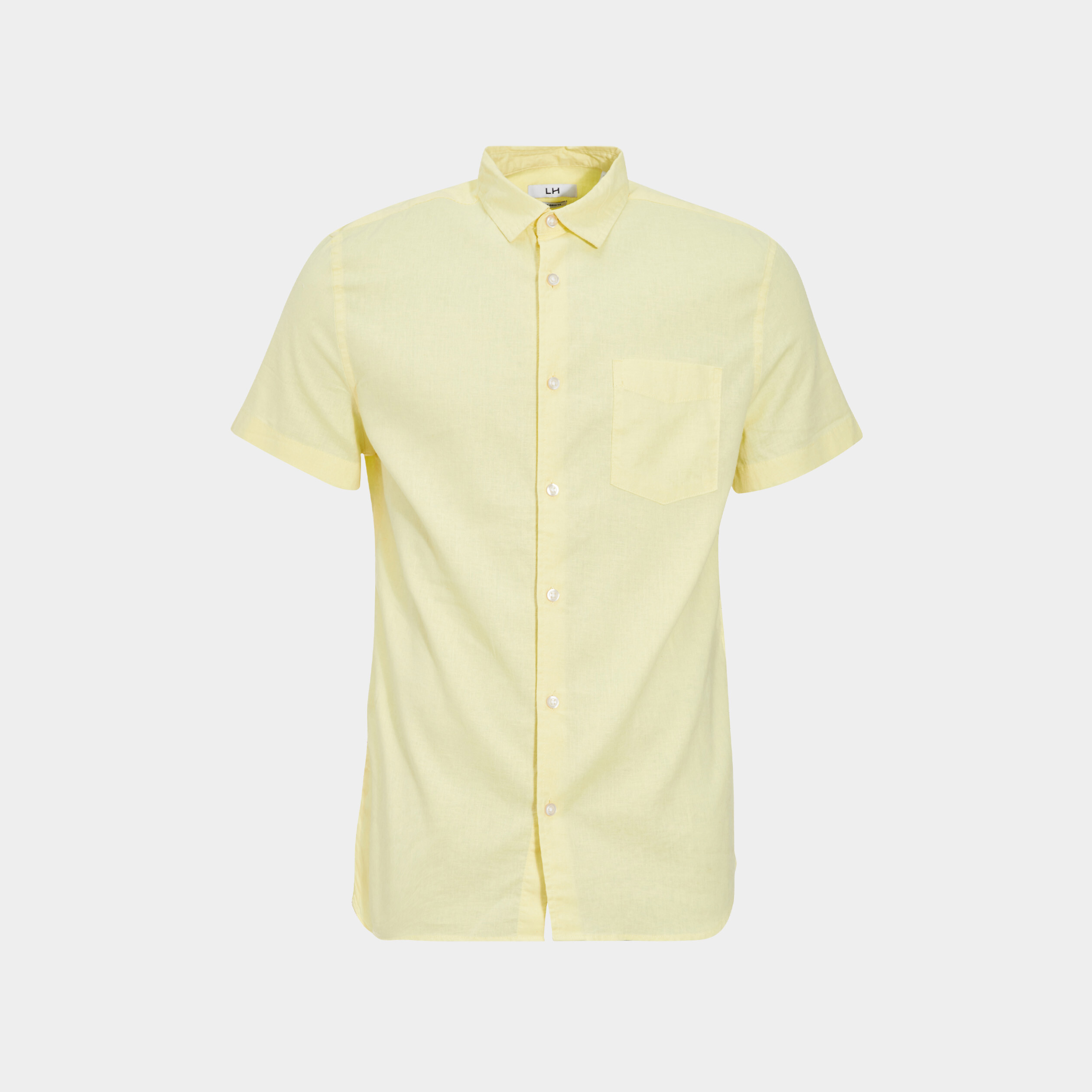 chemise manches courtes lin melange jaune clair homme Chemise manches courtes lin mélangé jaune clair homme