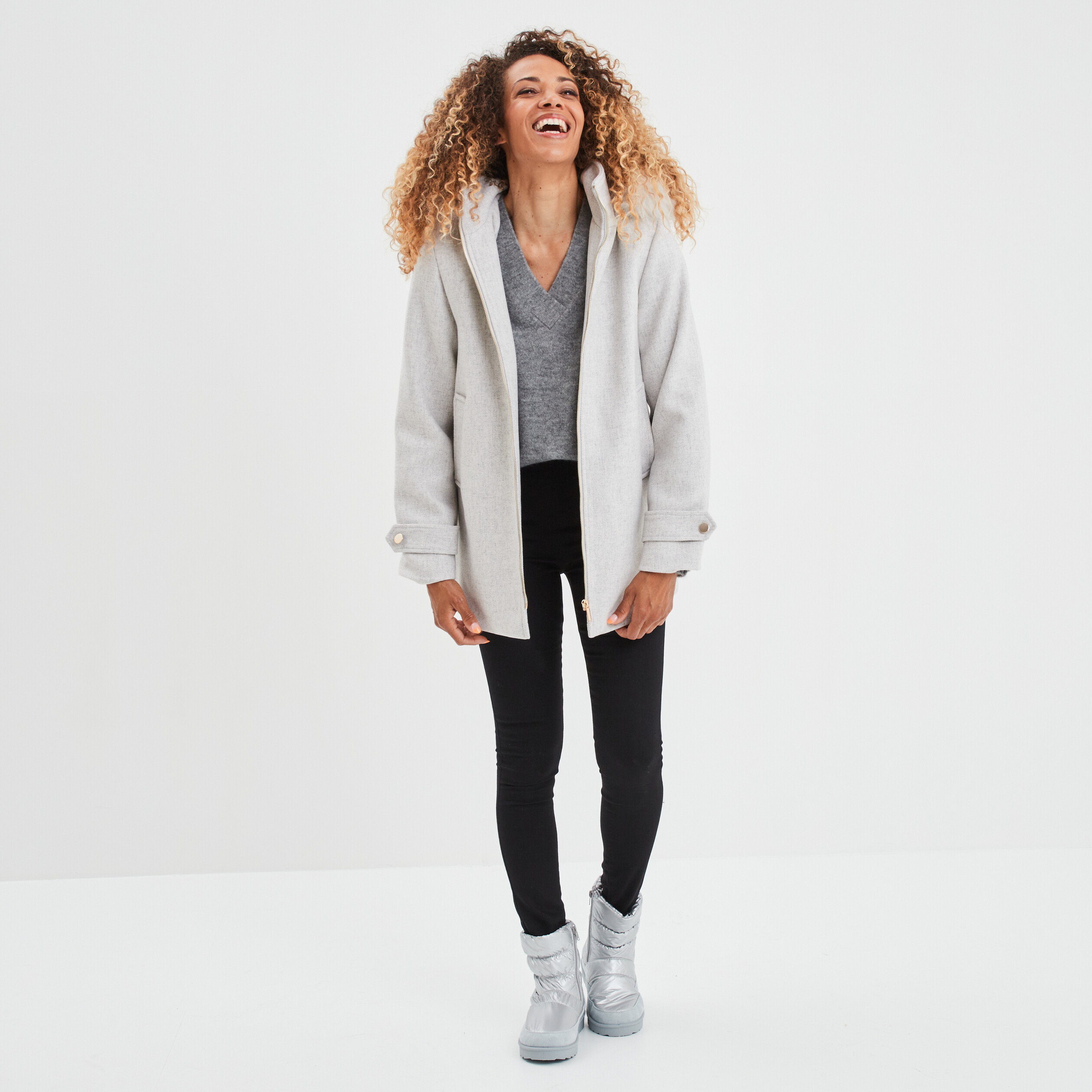 Manteau femme hotsell gris capuche fourrure
