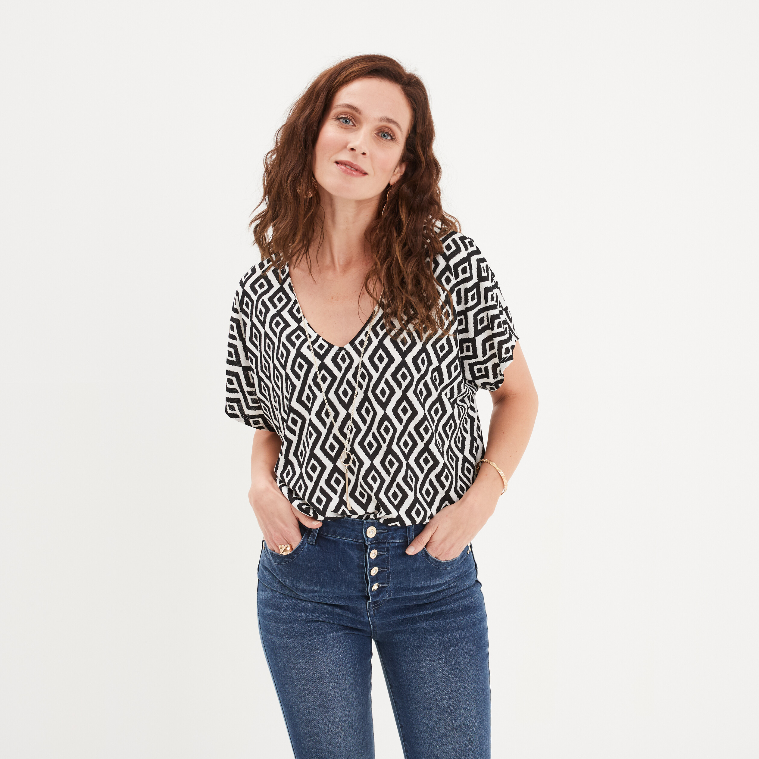 t shirt col en v bijou mosquitos ecru femme T-shirt col en V bijou Mosquitos ecru femme