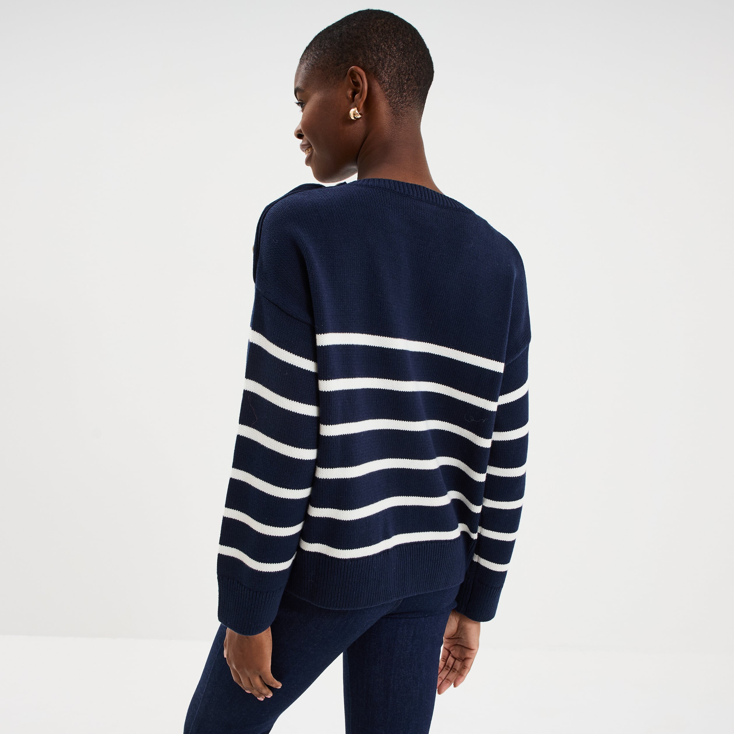 Pull marini&egrave;re boutons &eacute;paule bleu marine femme